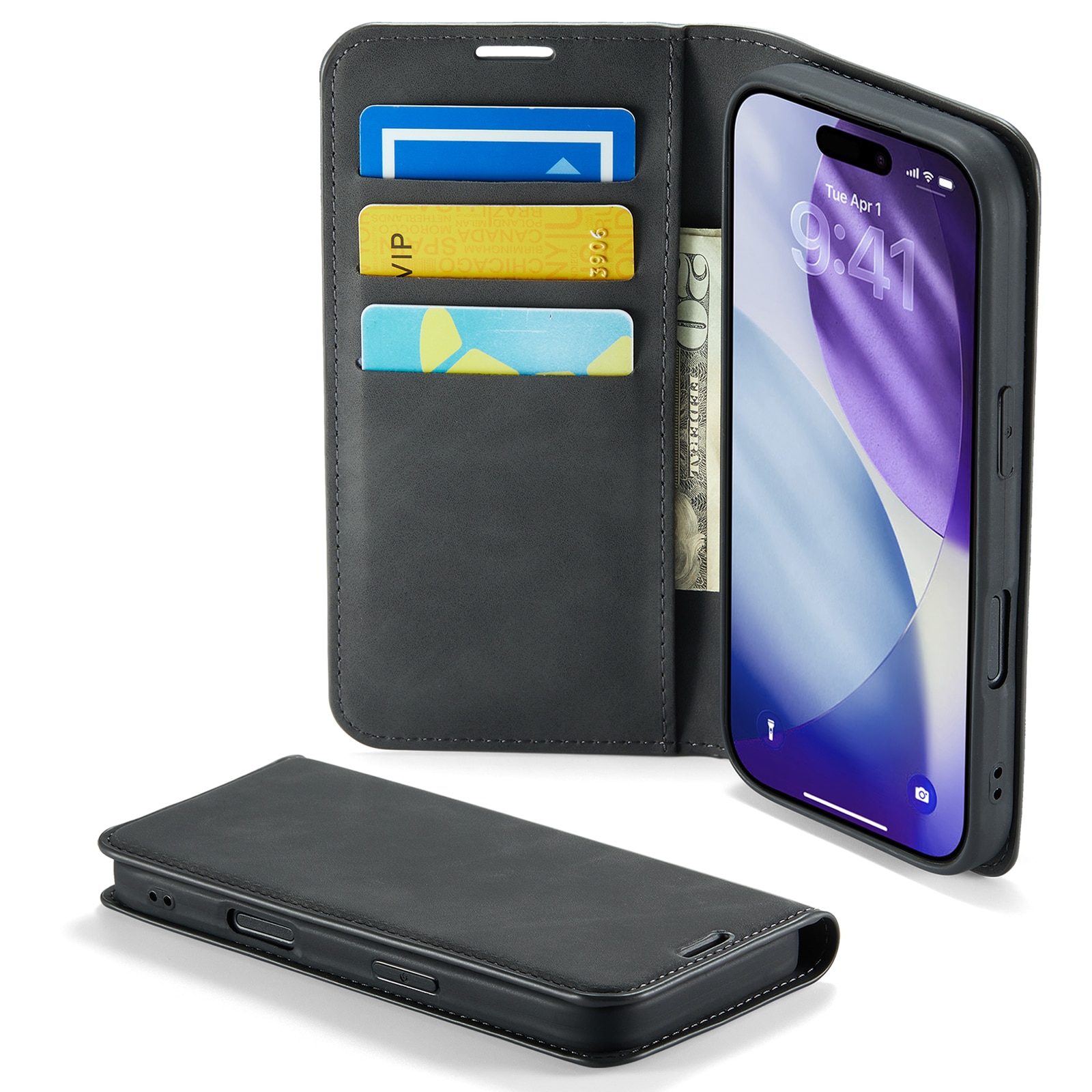 Coque portefeuille mince iPhone 17 Pro Max, Noir