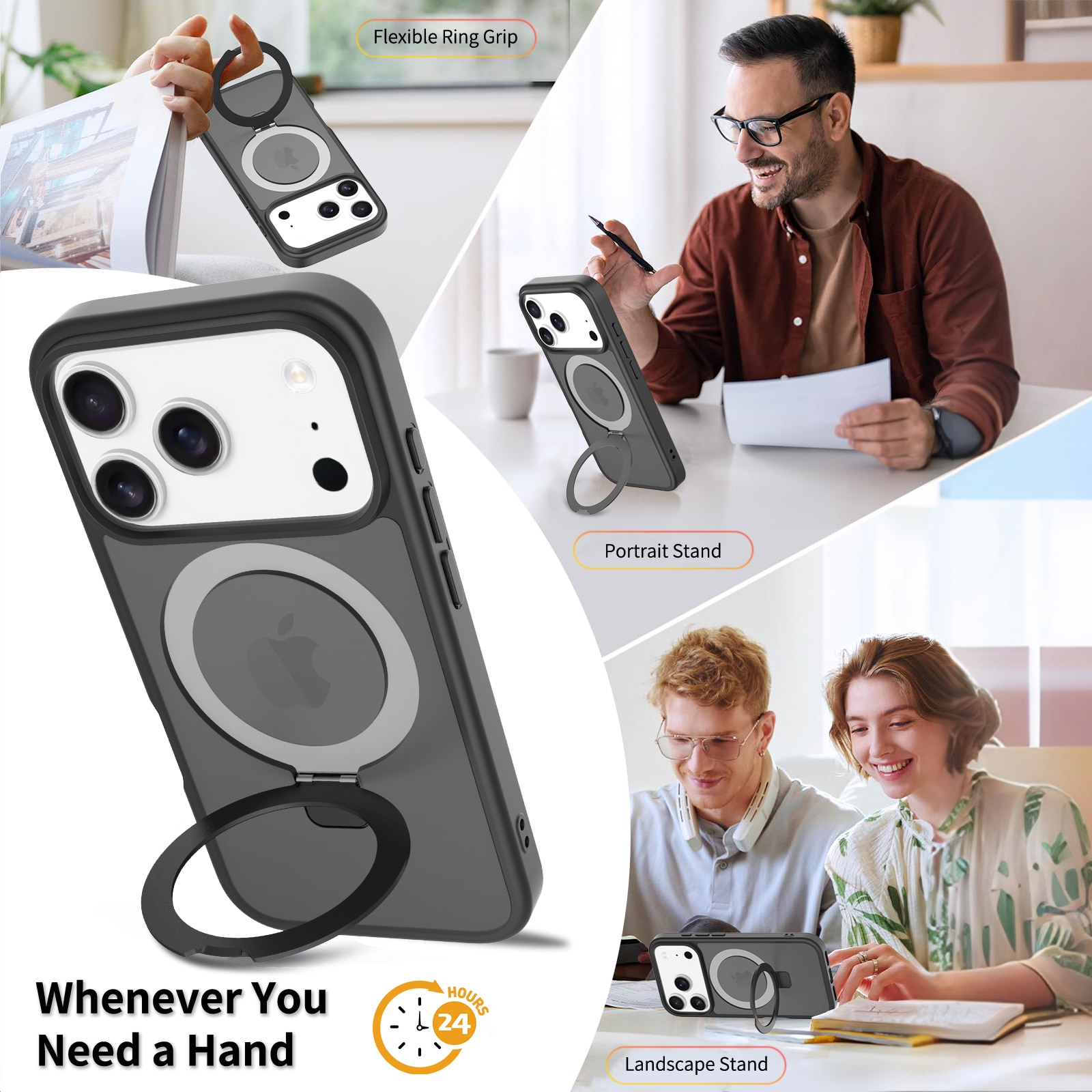 Coque hybride Magnetic Ring iPhone 17 Pro Max, Noir