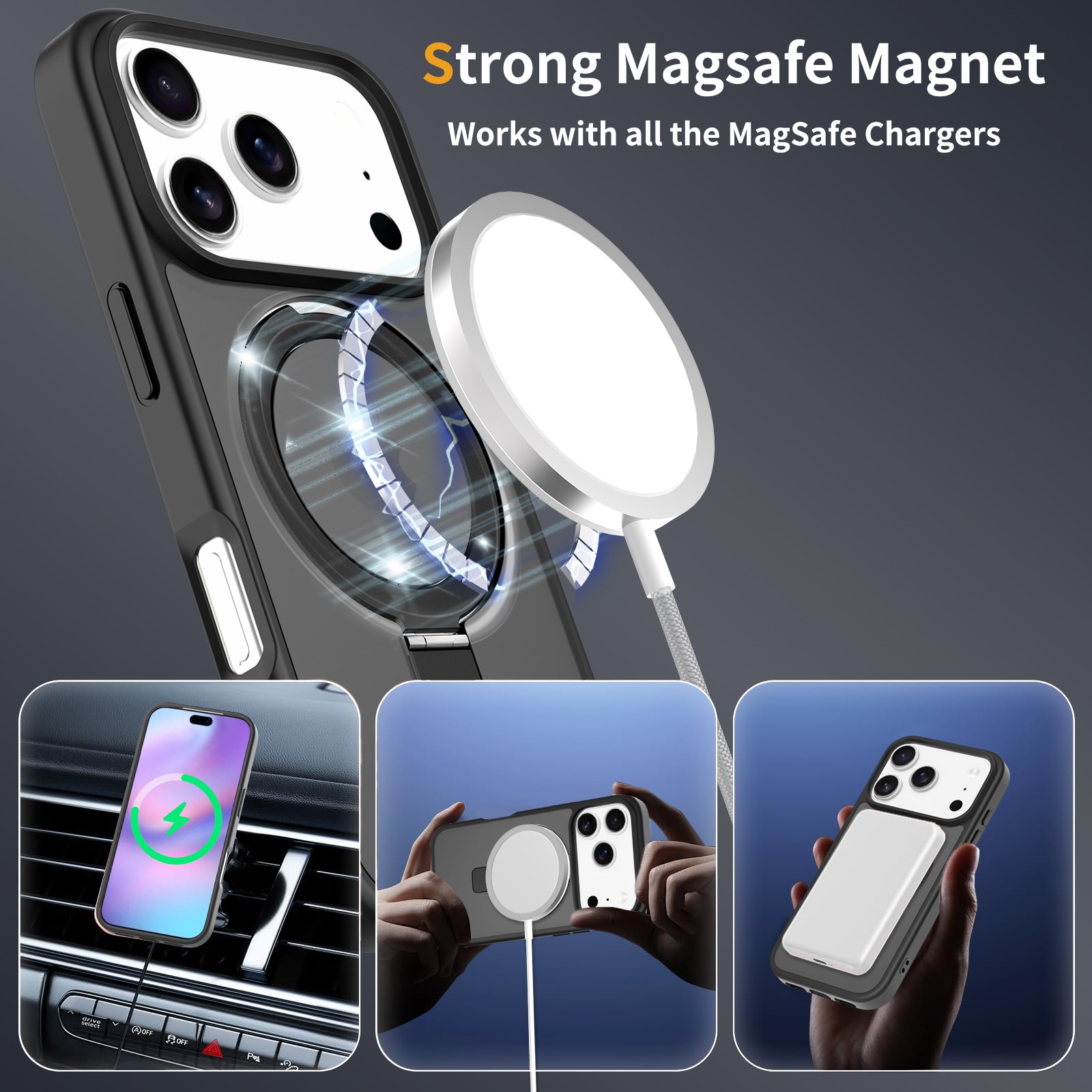 Coque hybride Magnetic Ring iPhone 17 Pro Max, Noir