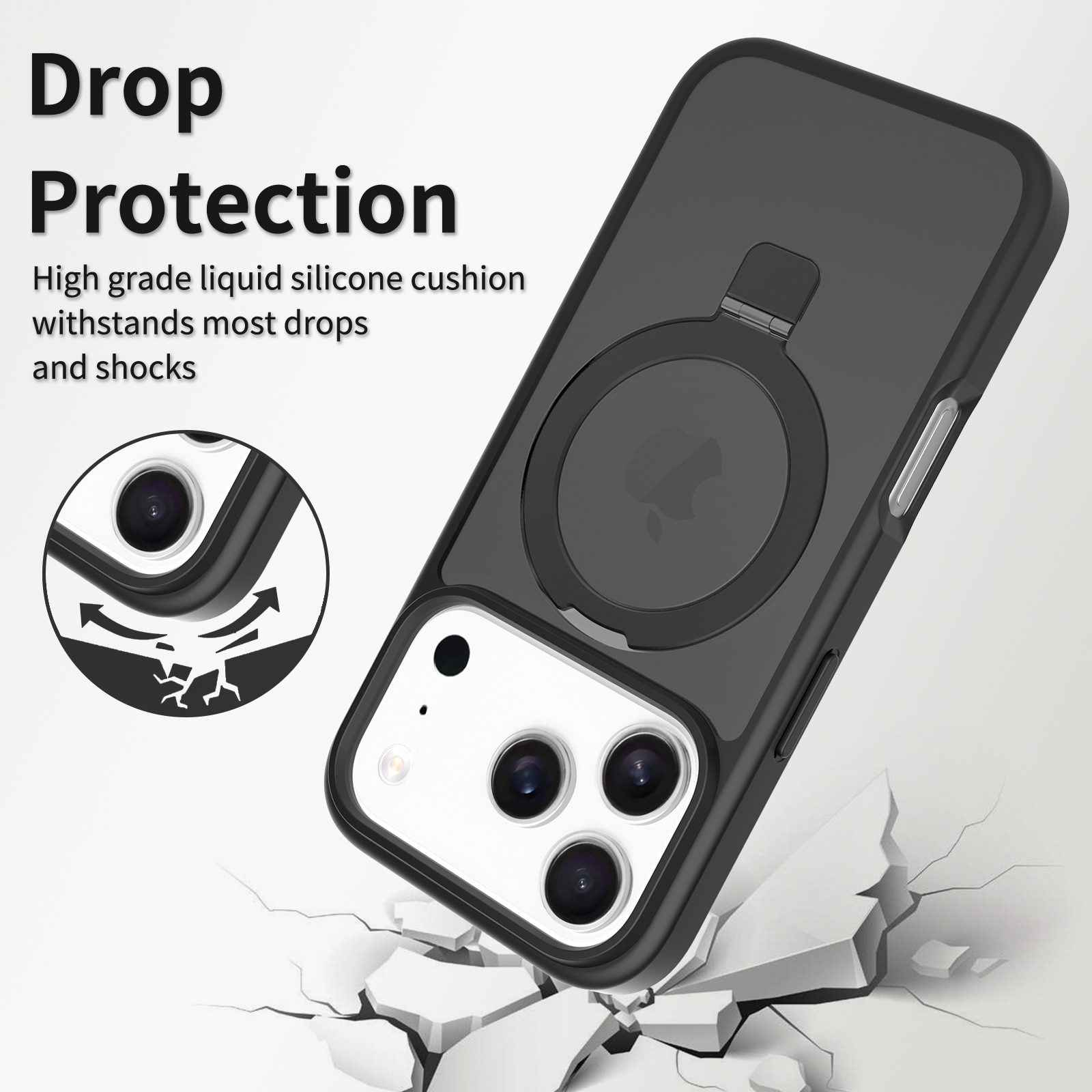 Coque hybride Magnetic Ring iPhone 17 Pro Max, Noir