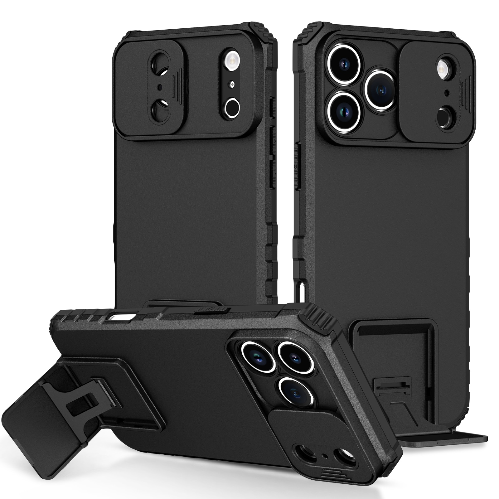 Coque Kickstand avec Protège Caméra iPhone 17 Pro, Noir