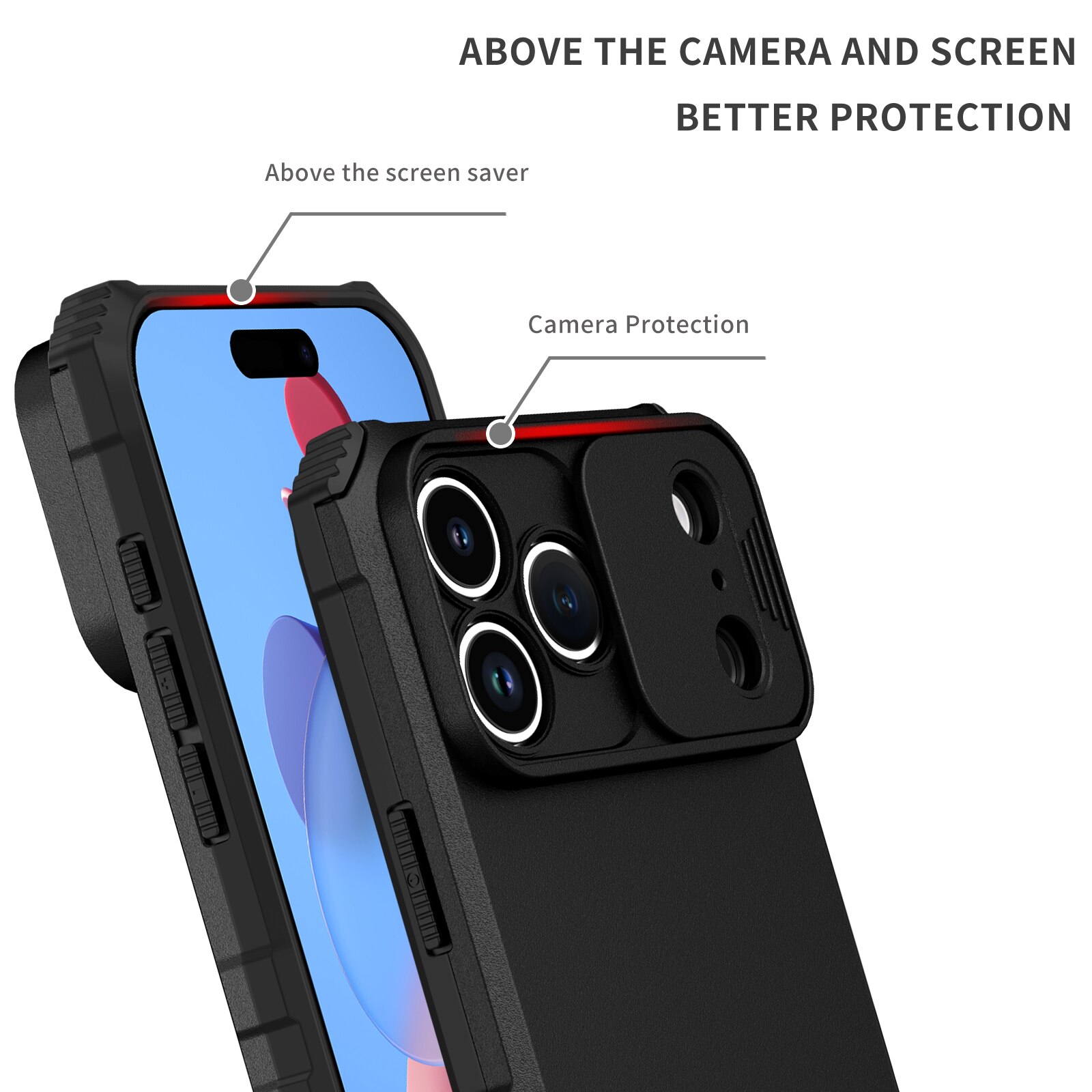 Coque Kickstand avec Protège Caméra iPhone 17 Pro, Noir