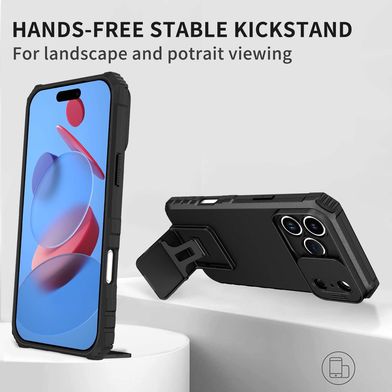 Coque Kickstand avec Protège Caméra iPhone 17 Pro, Noir