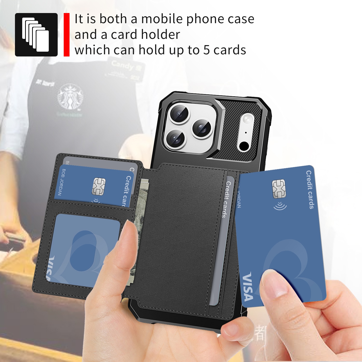 Coque porte-cartes Tough Multi-slot iPhone 17 Pro Max, Noir