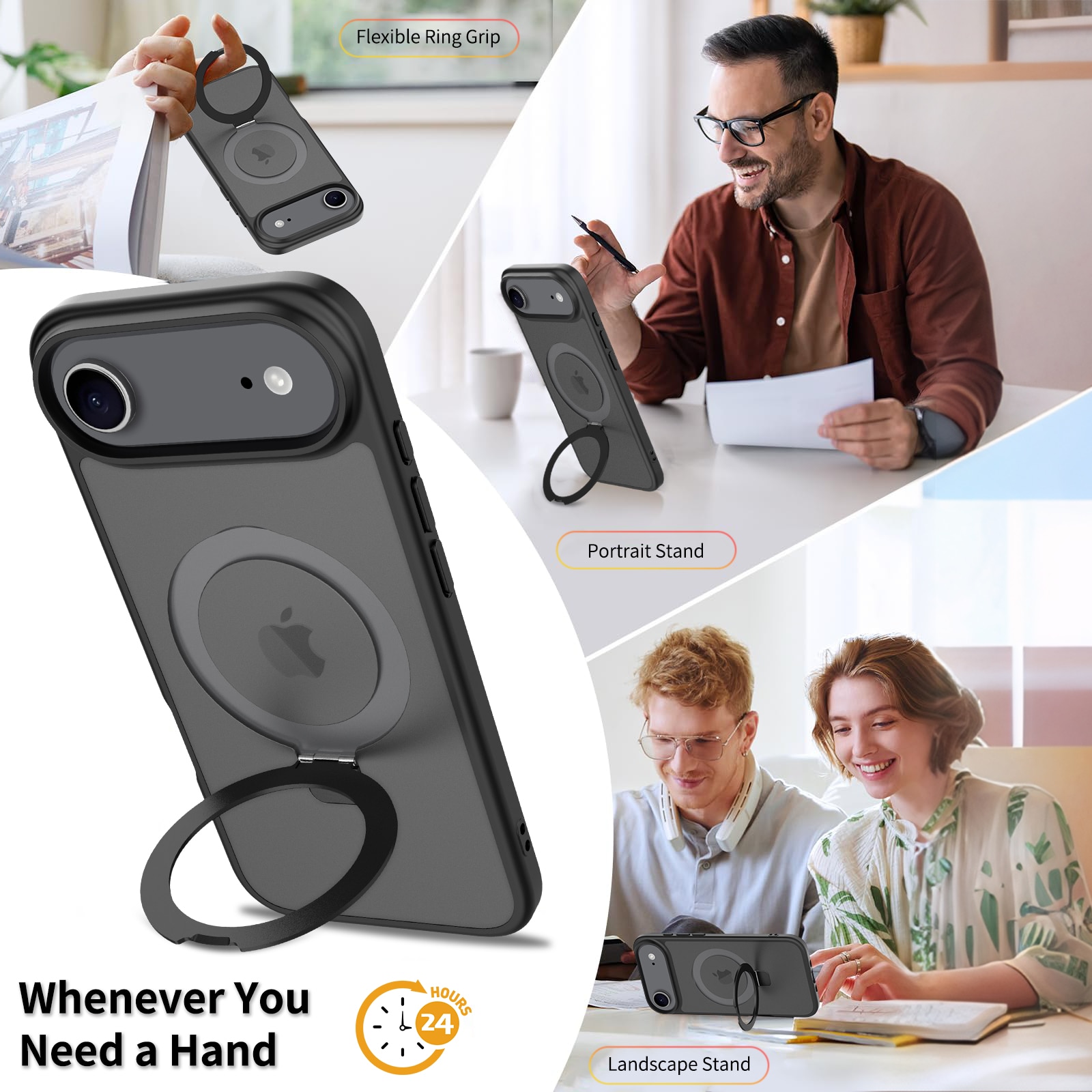 Coque hybride Magnetic Ring iPhone 17 Air, Noir