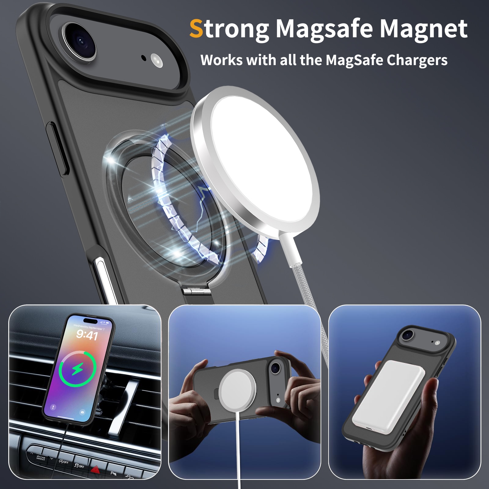 Coque hybride Magnetic Ring iPhone 17 Air, Noir