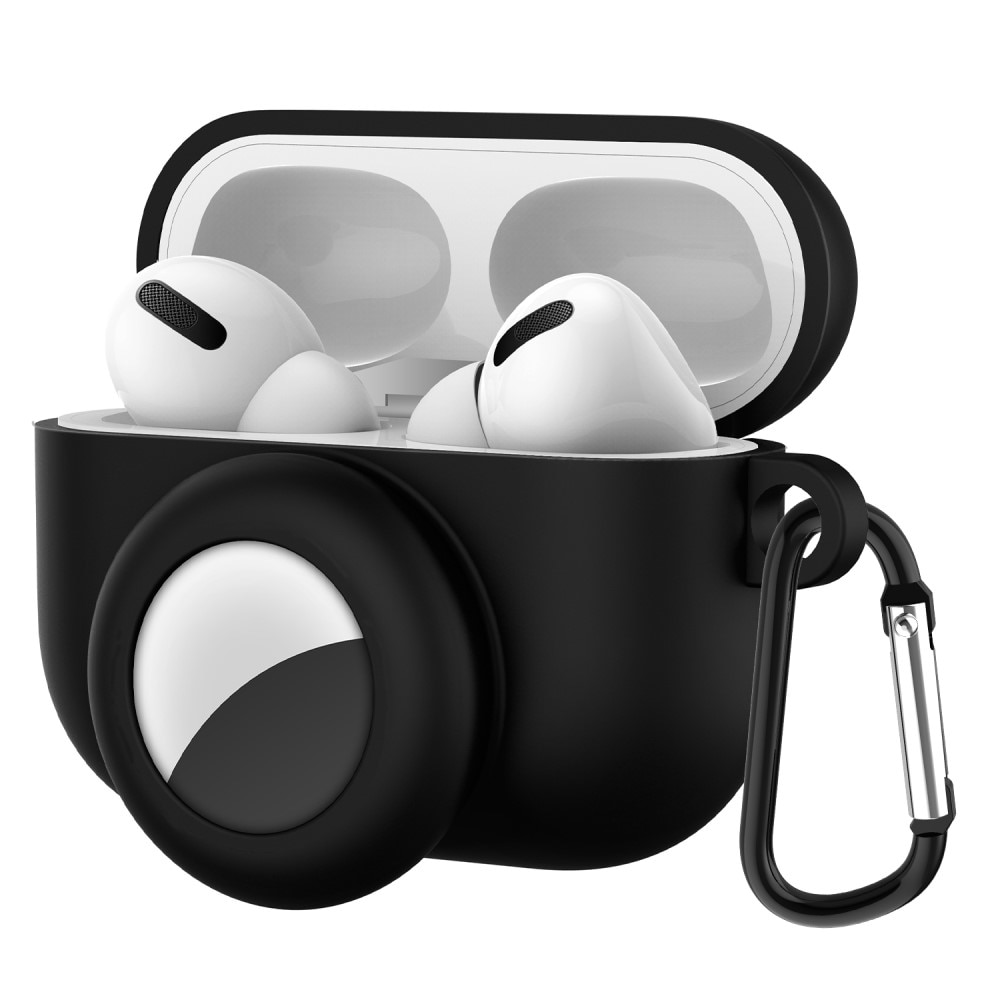 Coque en silicone avec support AirTag AirPods Pro Noir