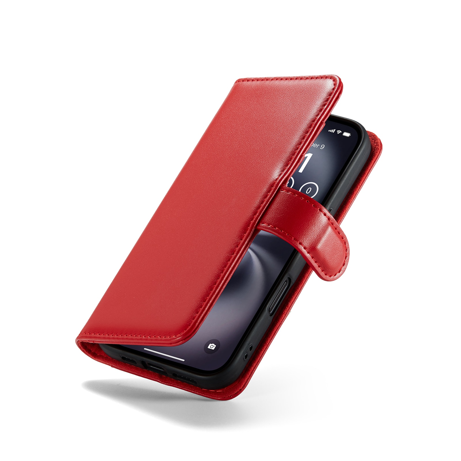 Étui en cuir veritable iPhone 16, Rouge