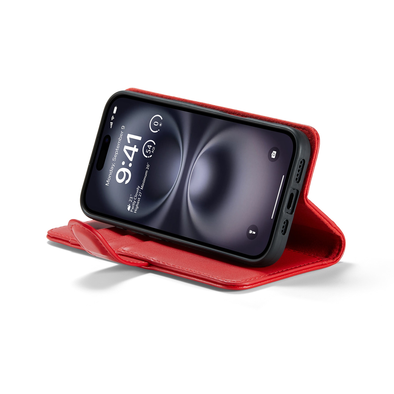 Étui en cuir veritable iPhone 16, Rouge
