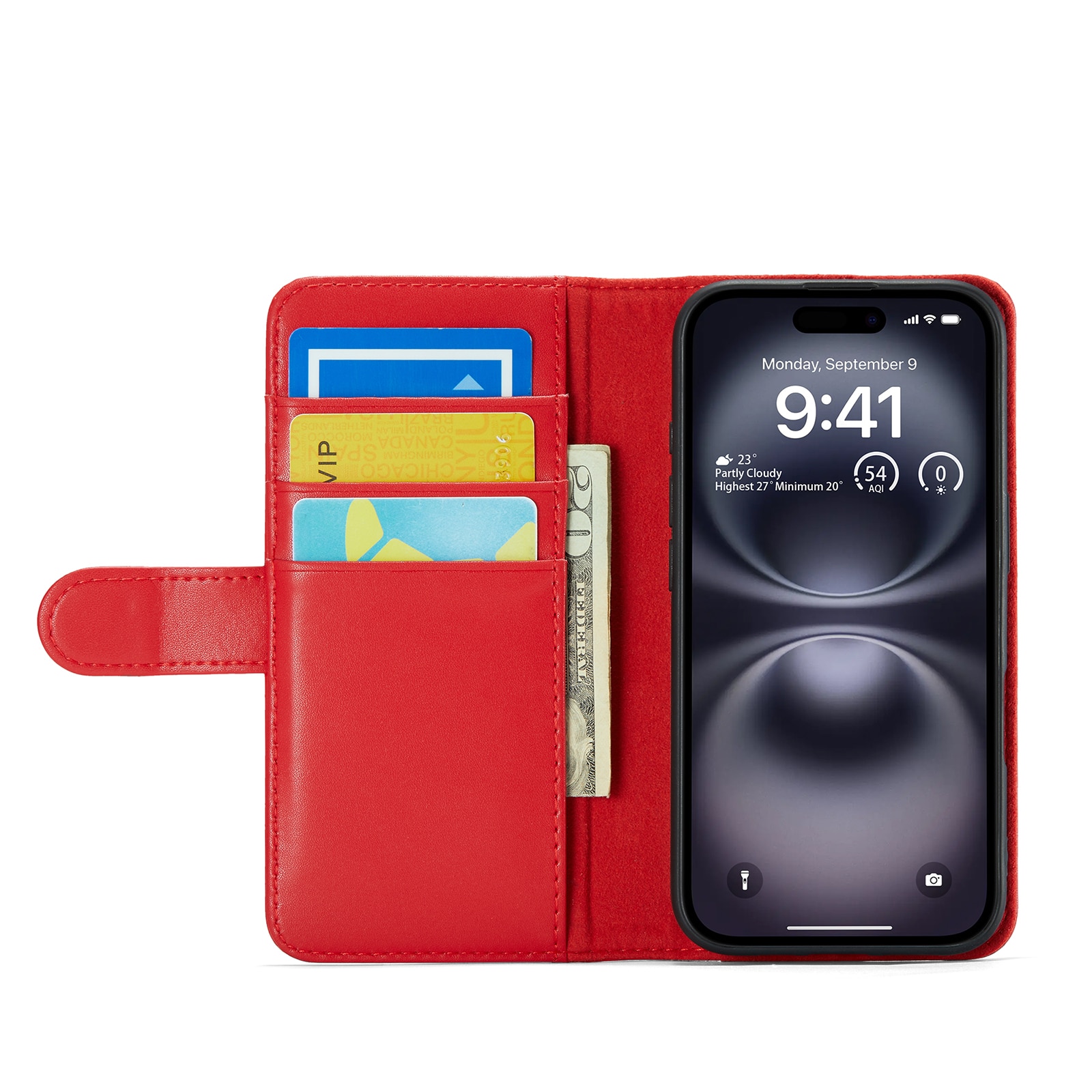 Étui en cuir veritable iPhone 16, Rouge