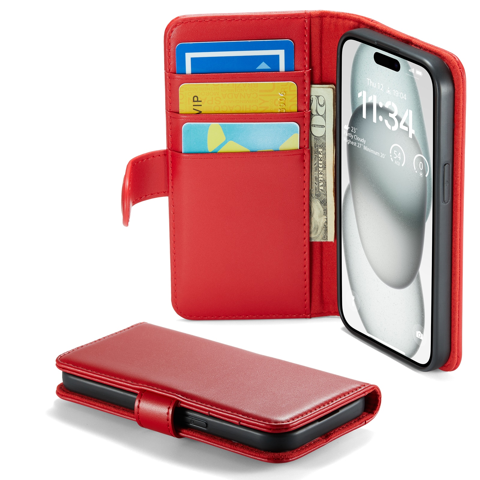 Étui en cuir veritable iPhone 13, Rouge