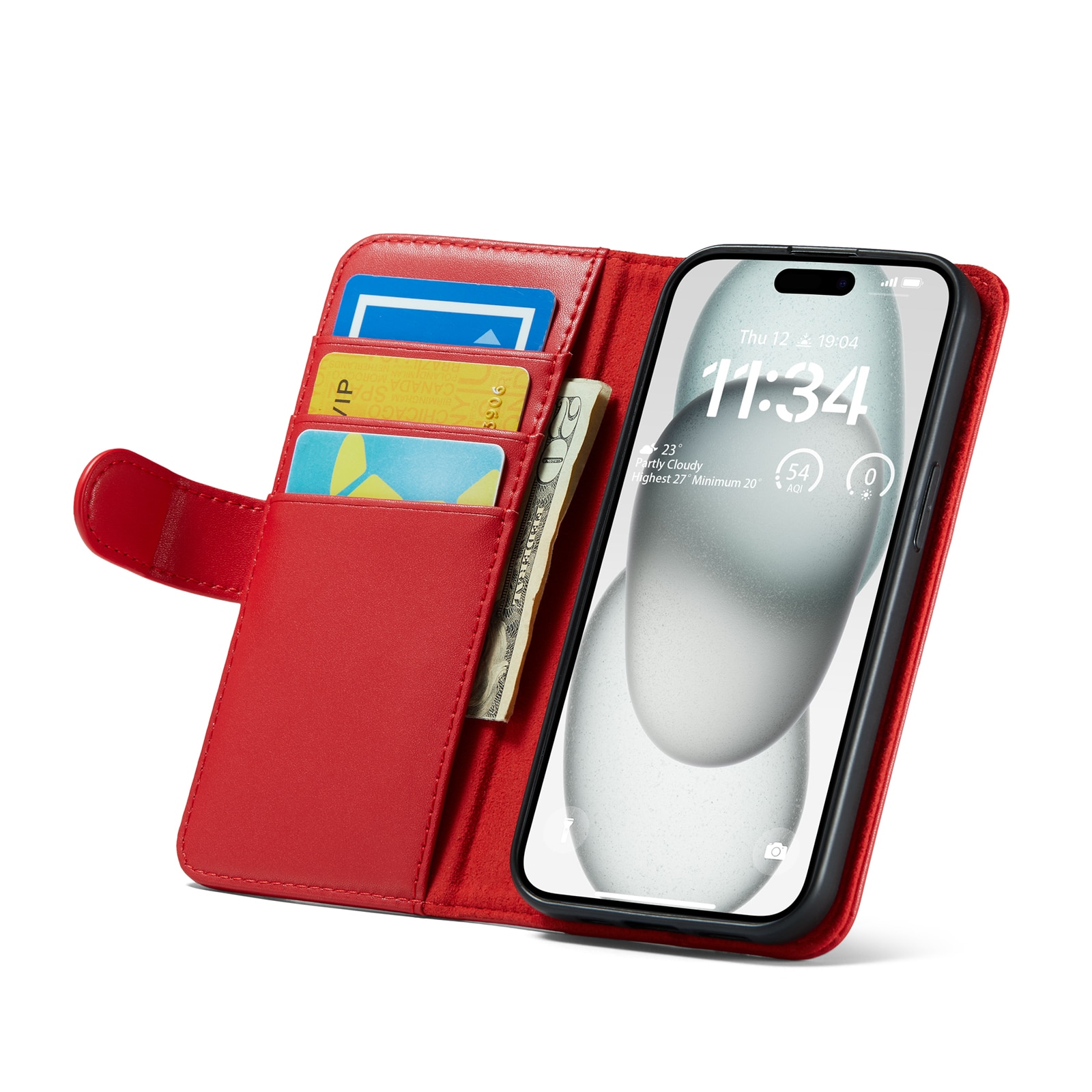 Étui en cuir veritable iPhone 13, Rouge