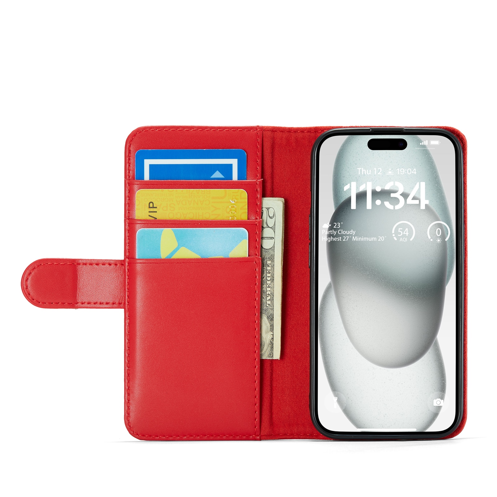Étui en cuir veritable iPhone 13, Rouge