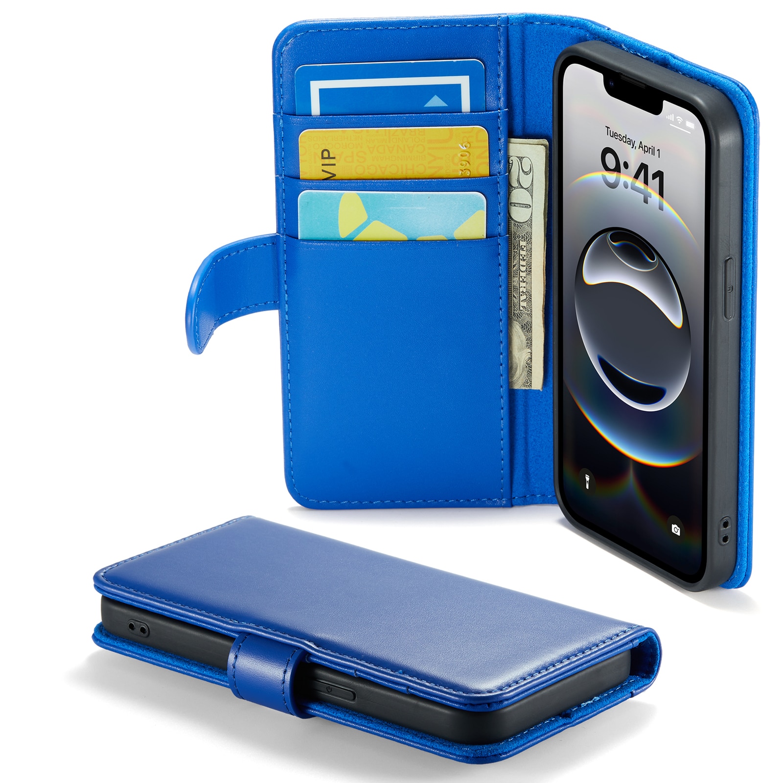Étui en cuir veritable iPhone 12/iPhone 12 Pro, Bleu