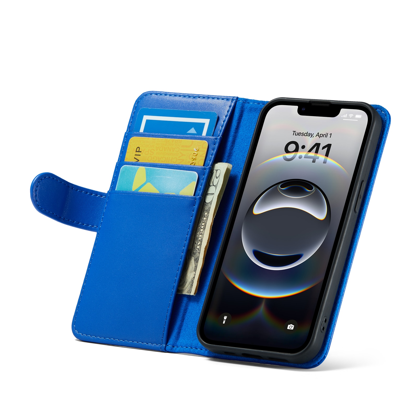 Étui en cuir veritable iPhone 12/iPhone 12 Pro, Bleu