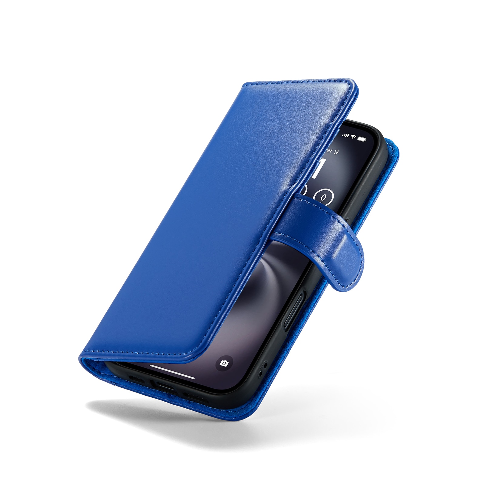 Étui en cuir veritable iPhone 16, Bleu
