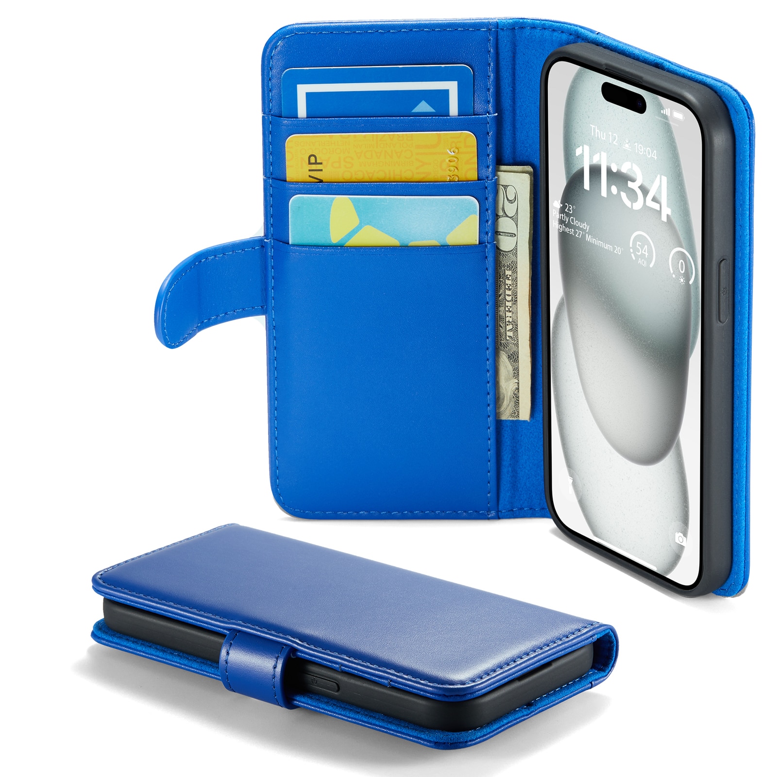 Étui en cuir veritable iPhone 13, Bleu