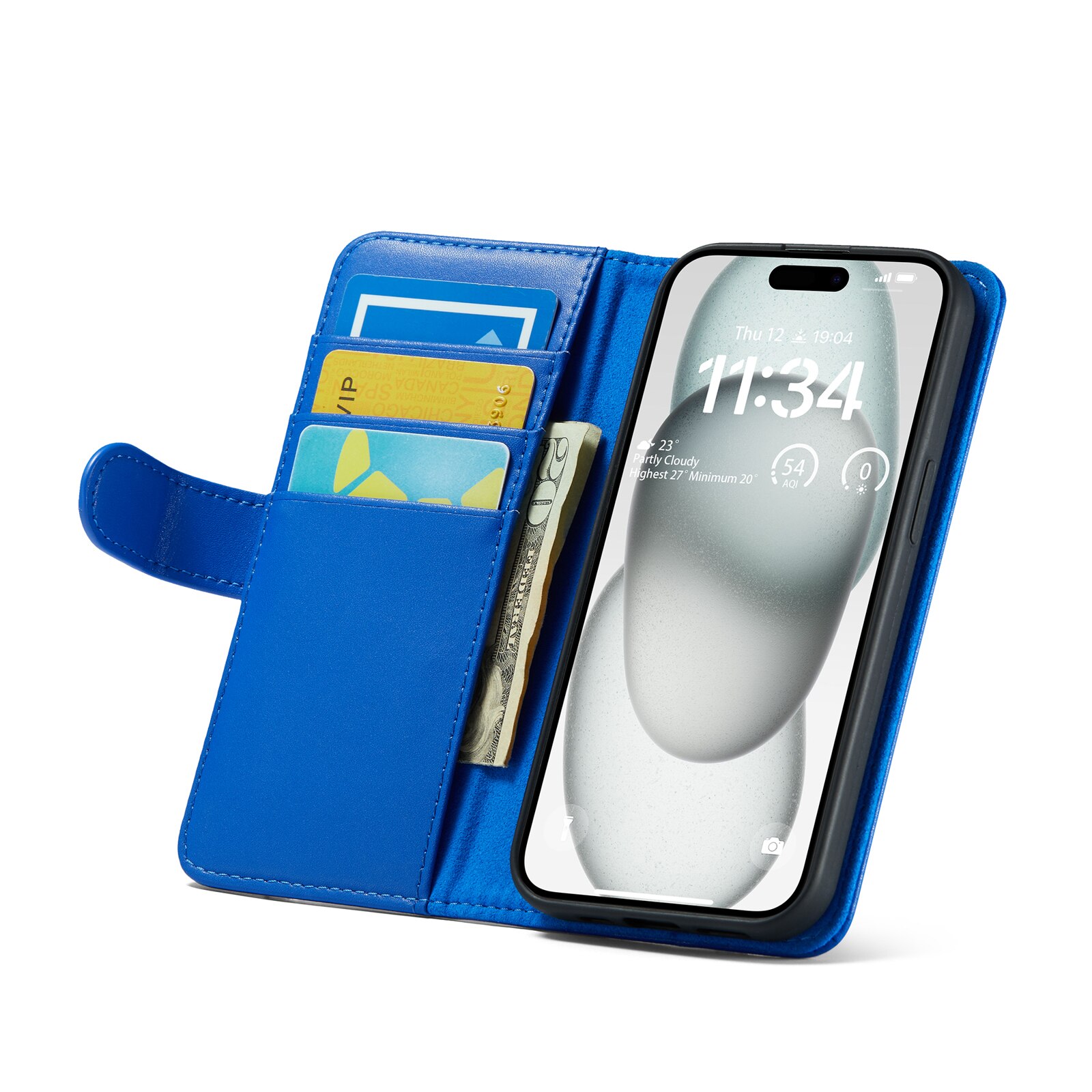 Étui en cuir veritable iPhone 13, Bleu