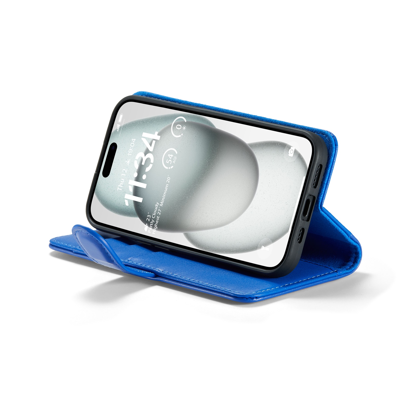 Étui en cuir veritable iPhone 13, Bleu