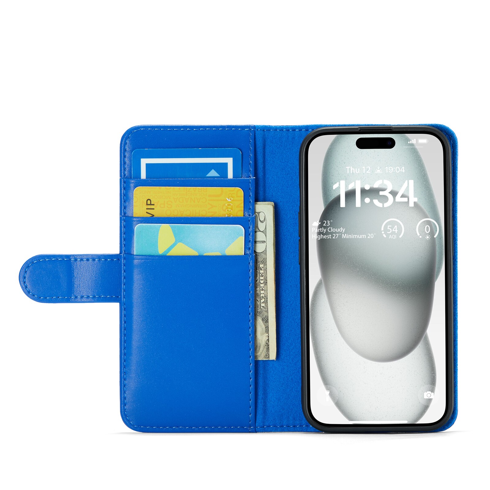Étui en cuir veritable iPhone 13, Bleu