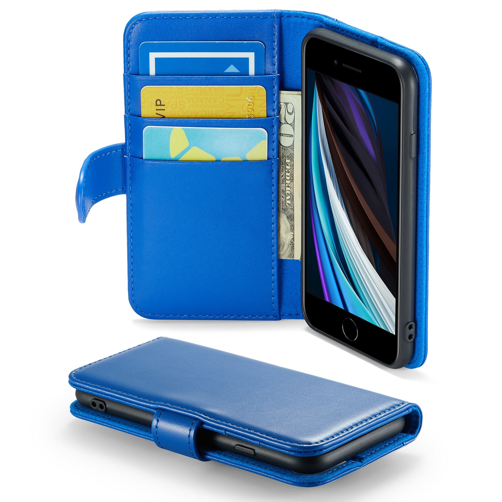 Étui en cuir veritable iPhone 7, Bleu