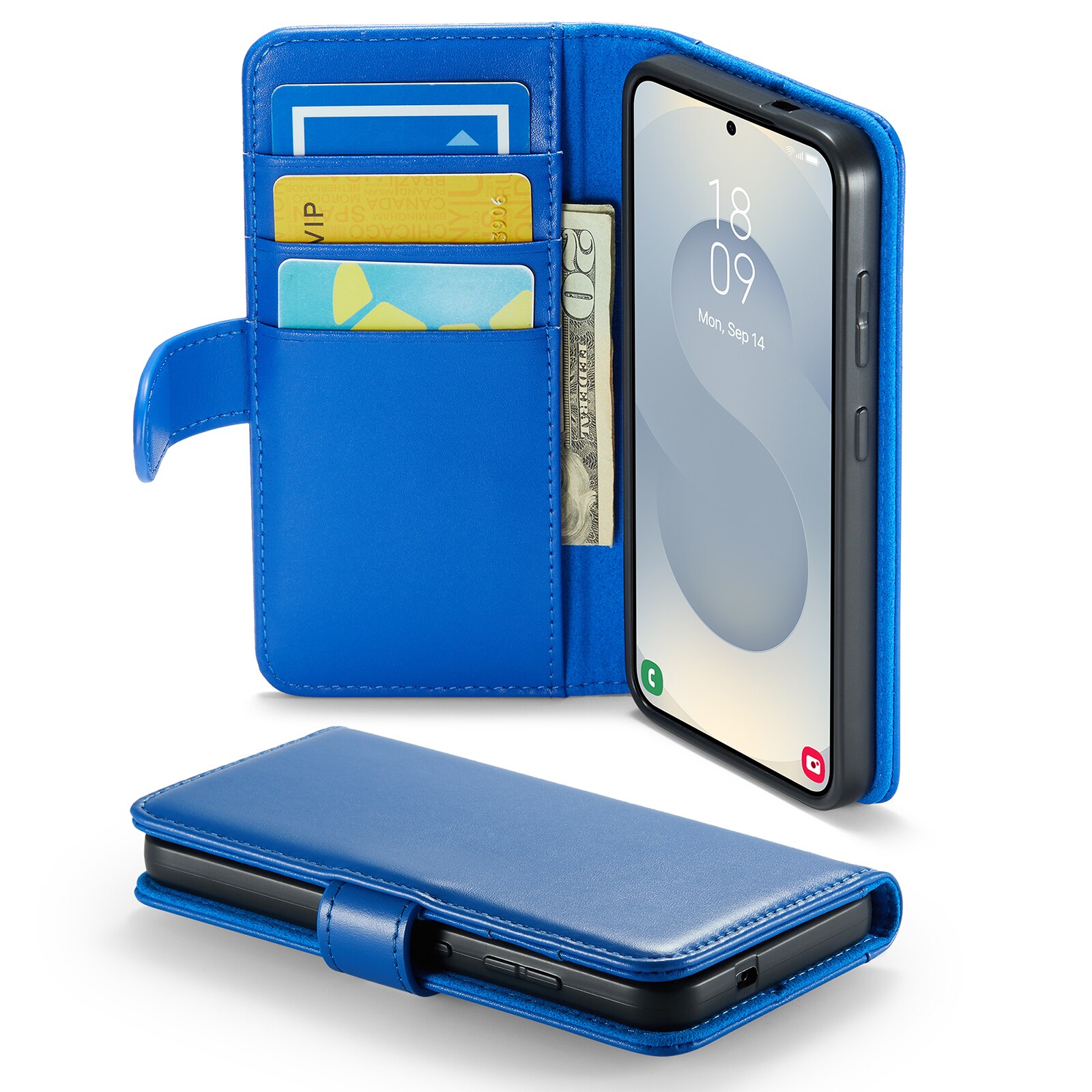 Étui en cuir veritable Samsung Galaxy S25, Bleu