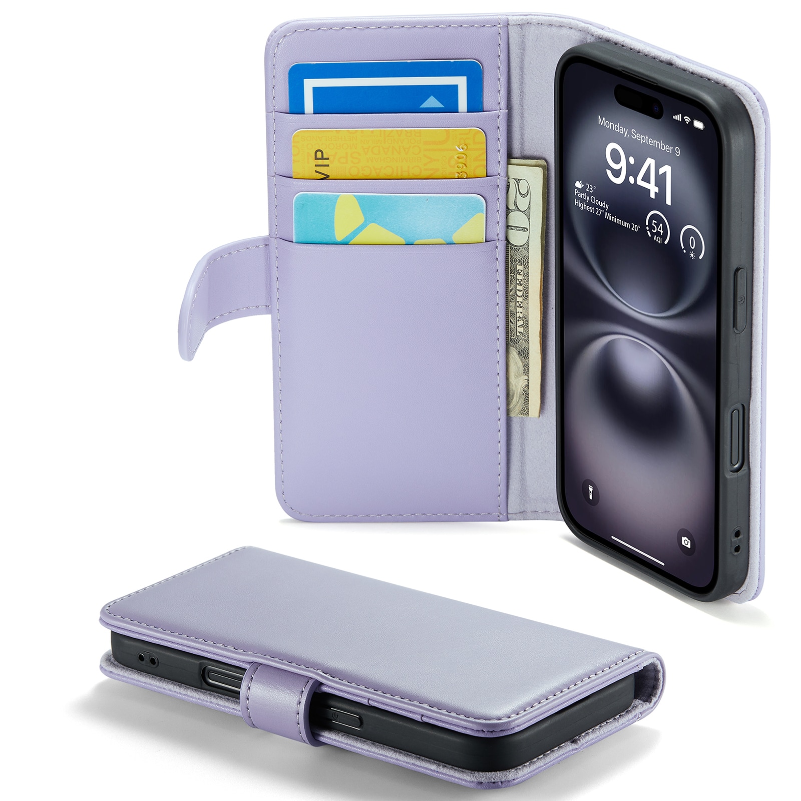Étui en cuir veritable iPhone 16, Violet