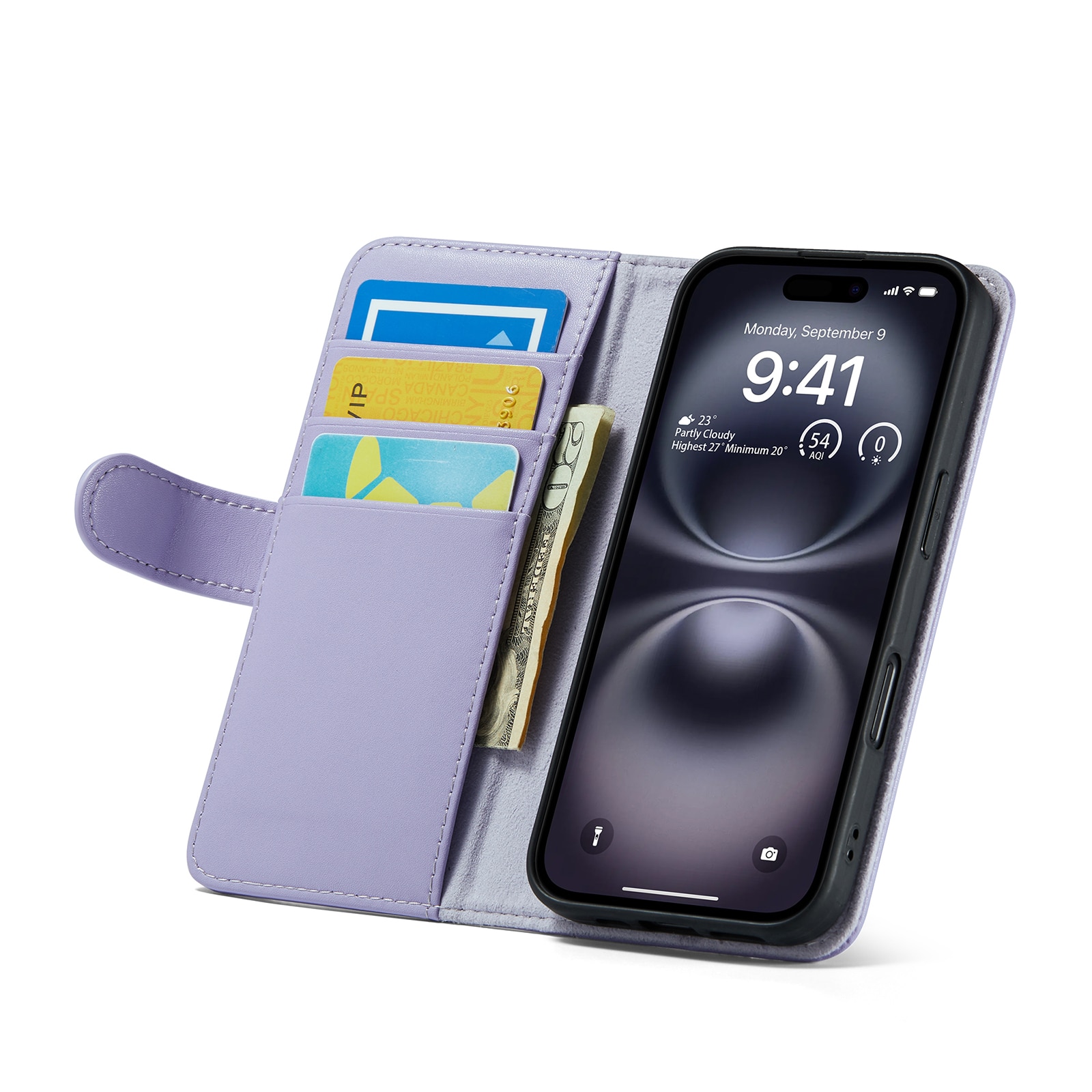 Étui en cuir veritable iPhone 16, Violet