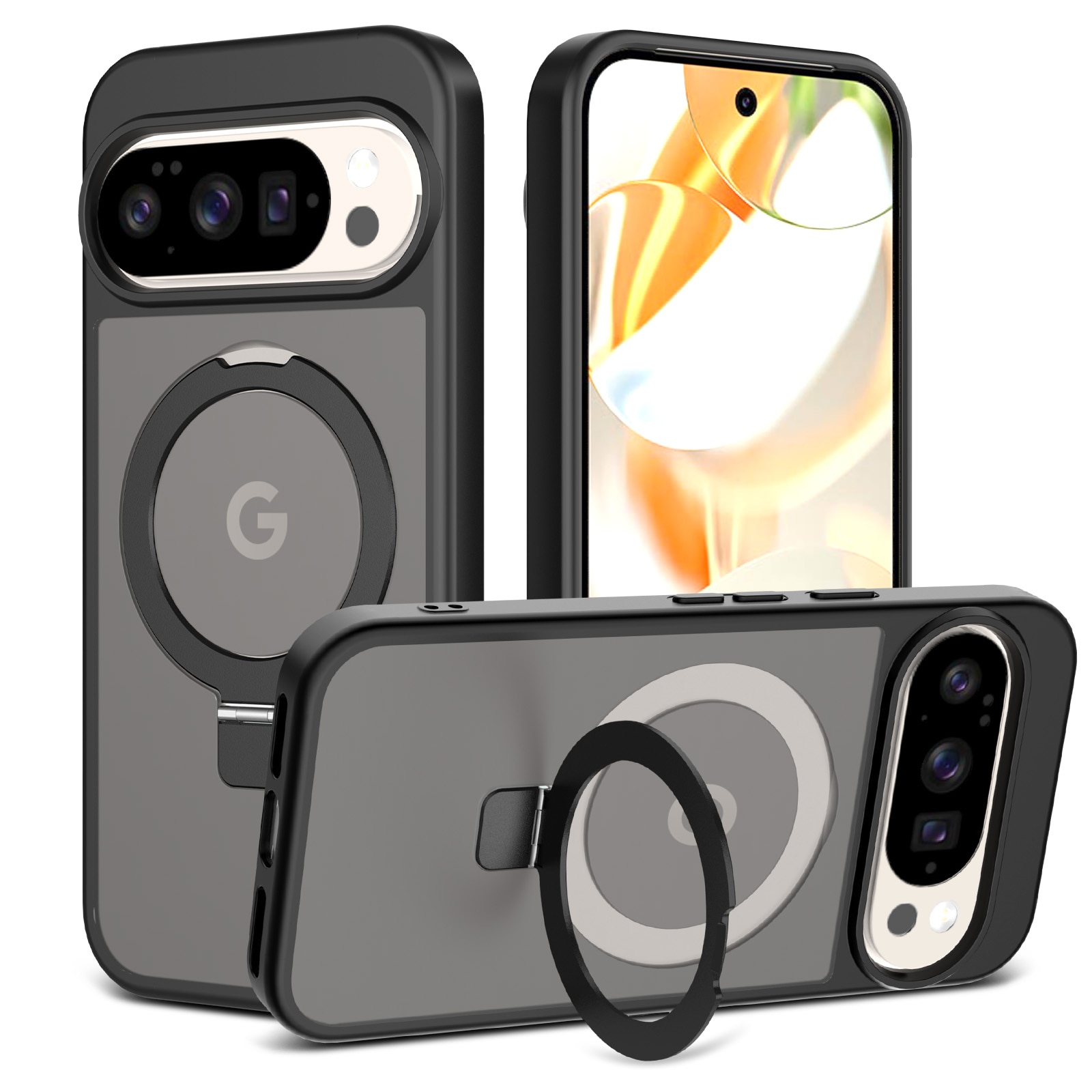 Coque hybride Magnetic Ring Google Pixel 10, Noir