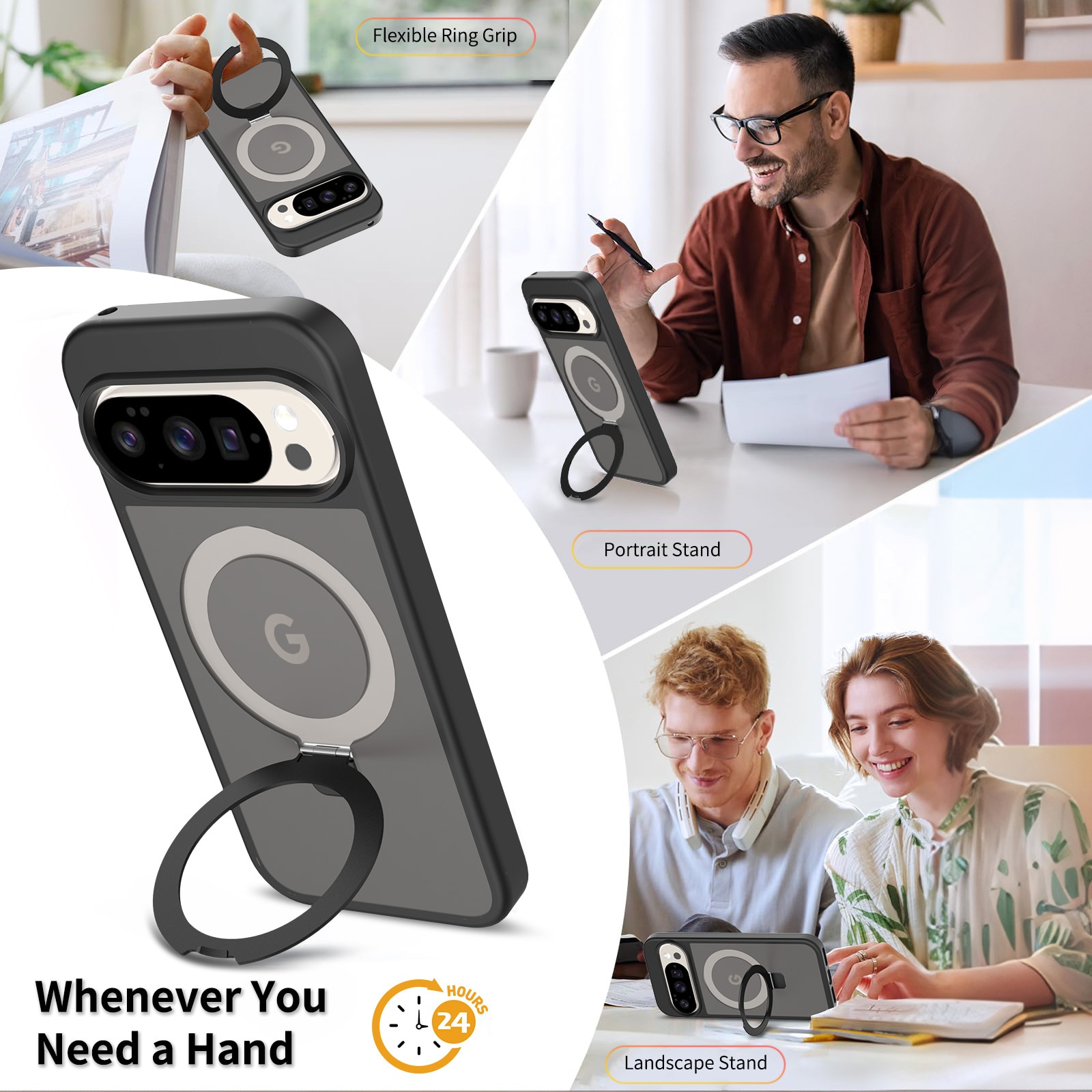 Coque hybride Magnetic Ring Google Pixel 9, Noir