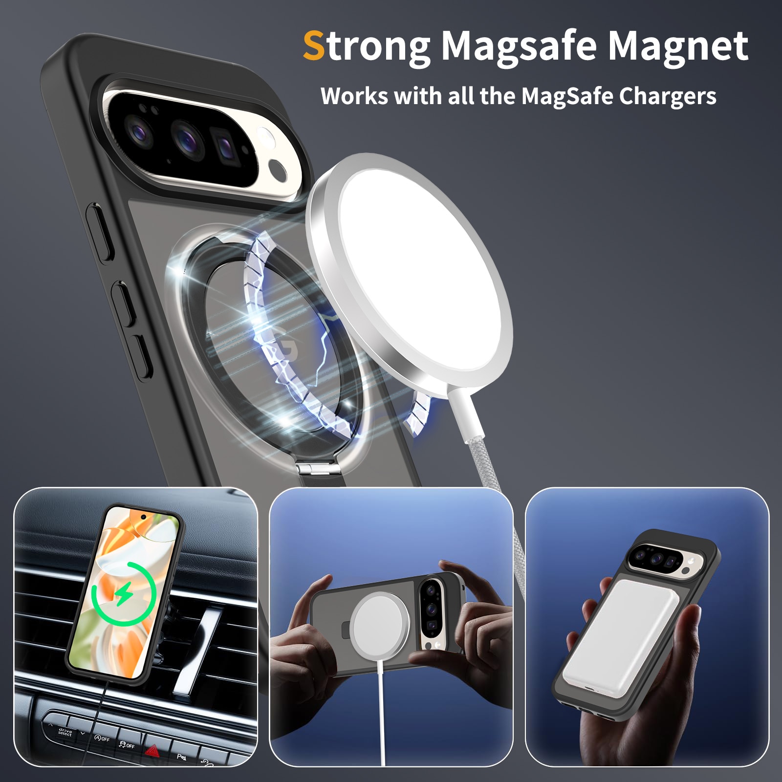 Coque hybride Magnetic Ring Google Pixel 9, Noir