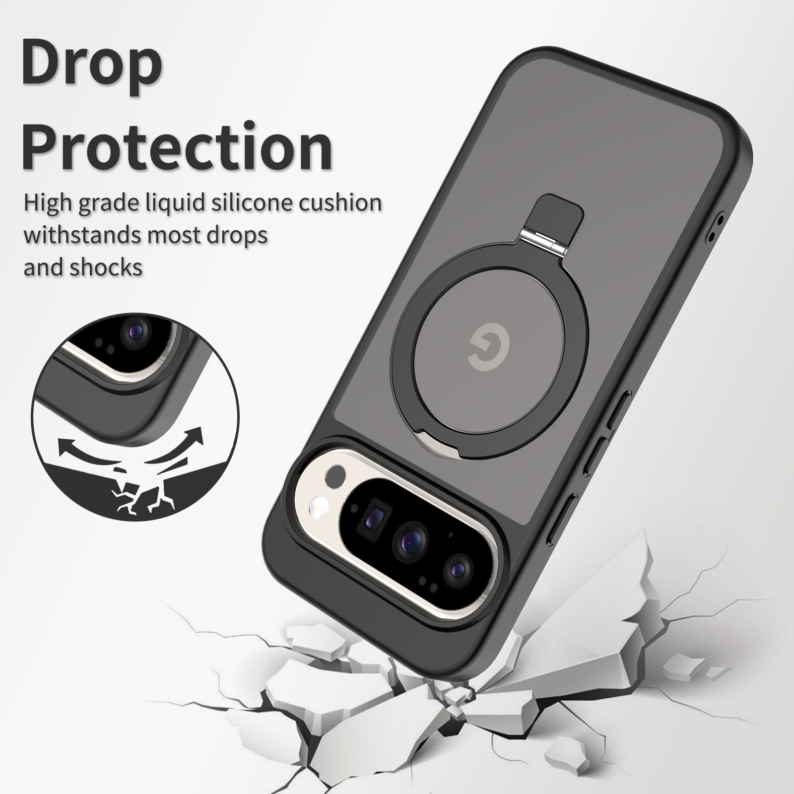 Coque hybride Magnetic Ring Google Pixel 9, Noir
