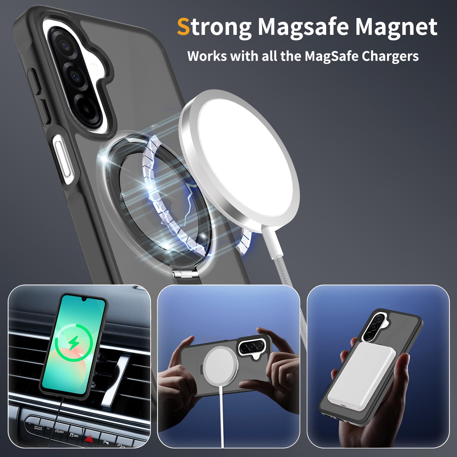 Coque hybride Magnetic Ring Samsung Galaxy A17, Noir