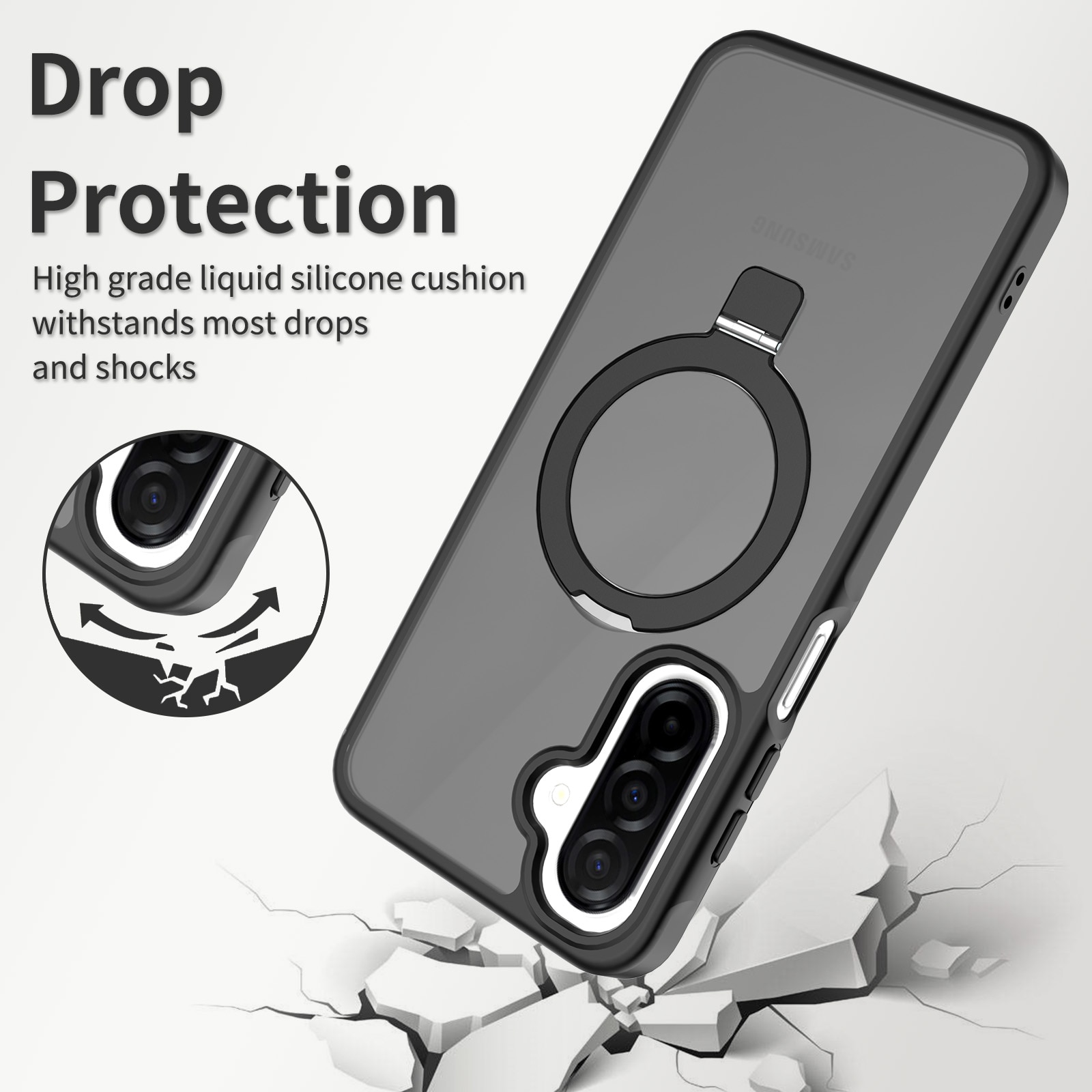 Coque hybride Magnetic Ring Samsung Galaxy A17, Noir