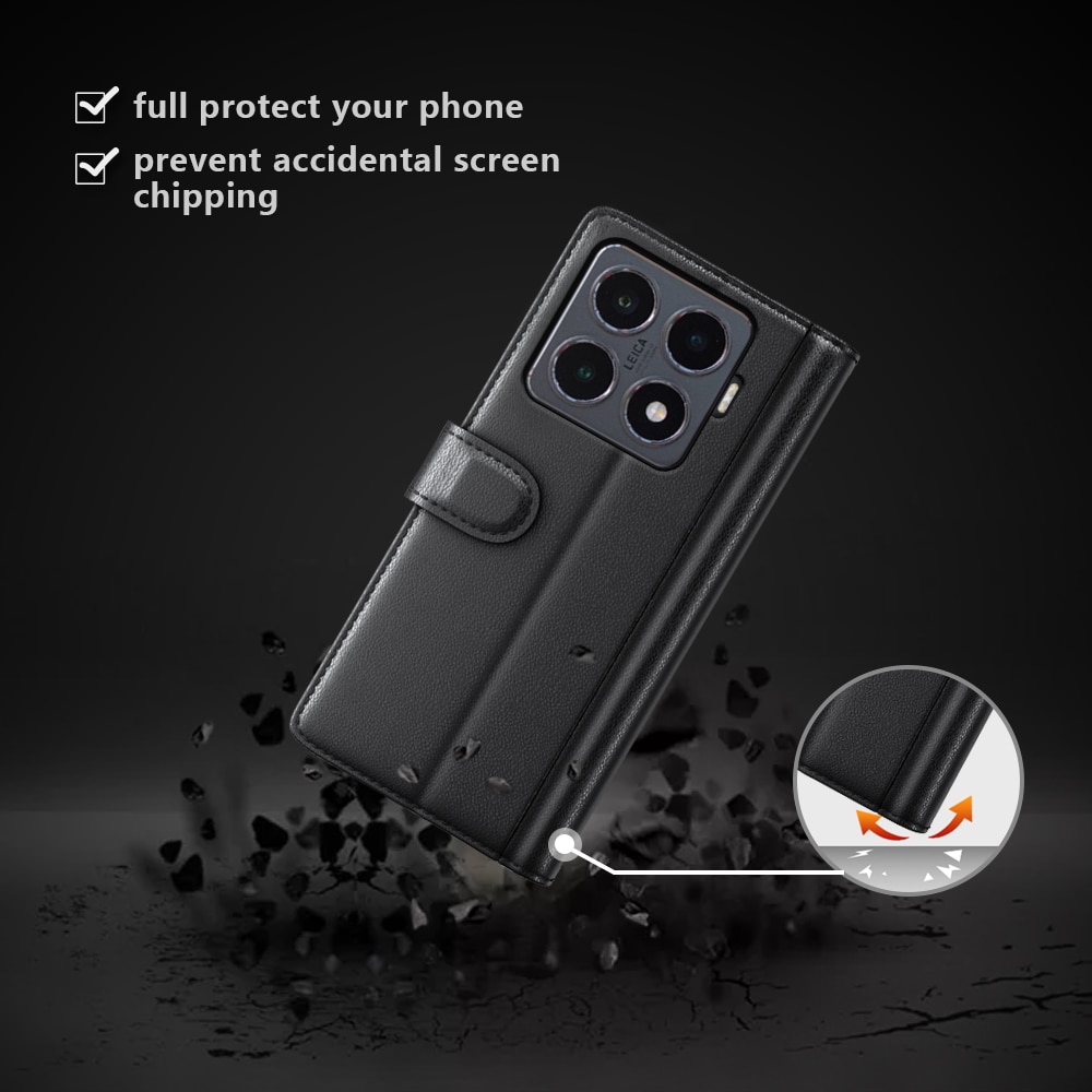 Étui en cuir veritable Xiaomi 15T, Noir