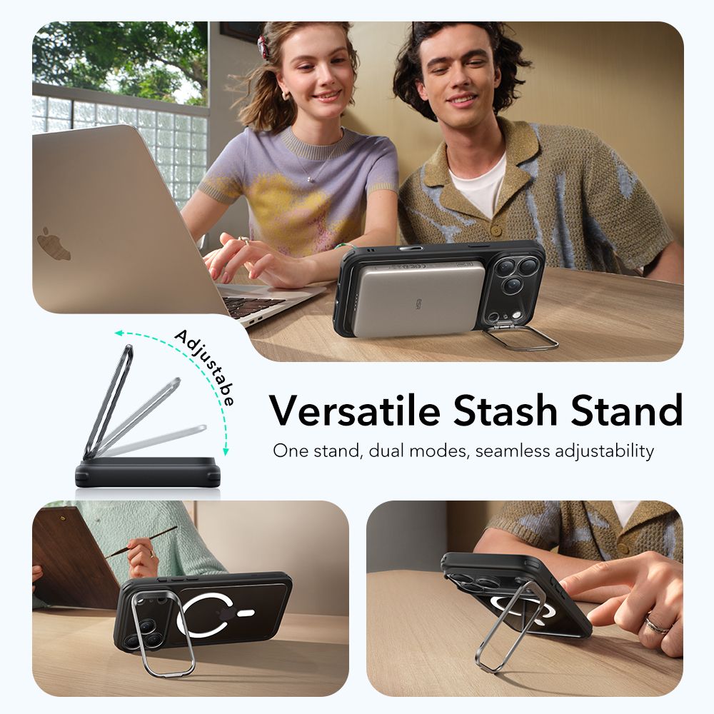 Classic Kickstand Halolock MagSafe iPhone 17 Pro, Noir  / transparent
