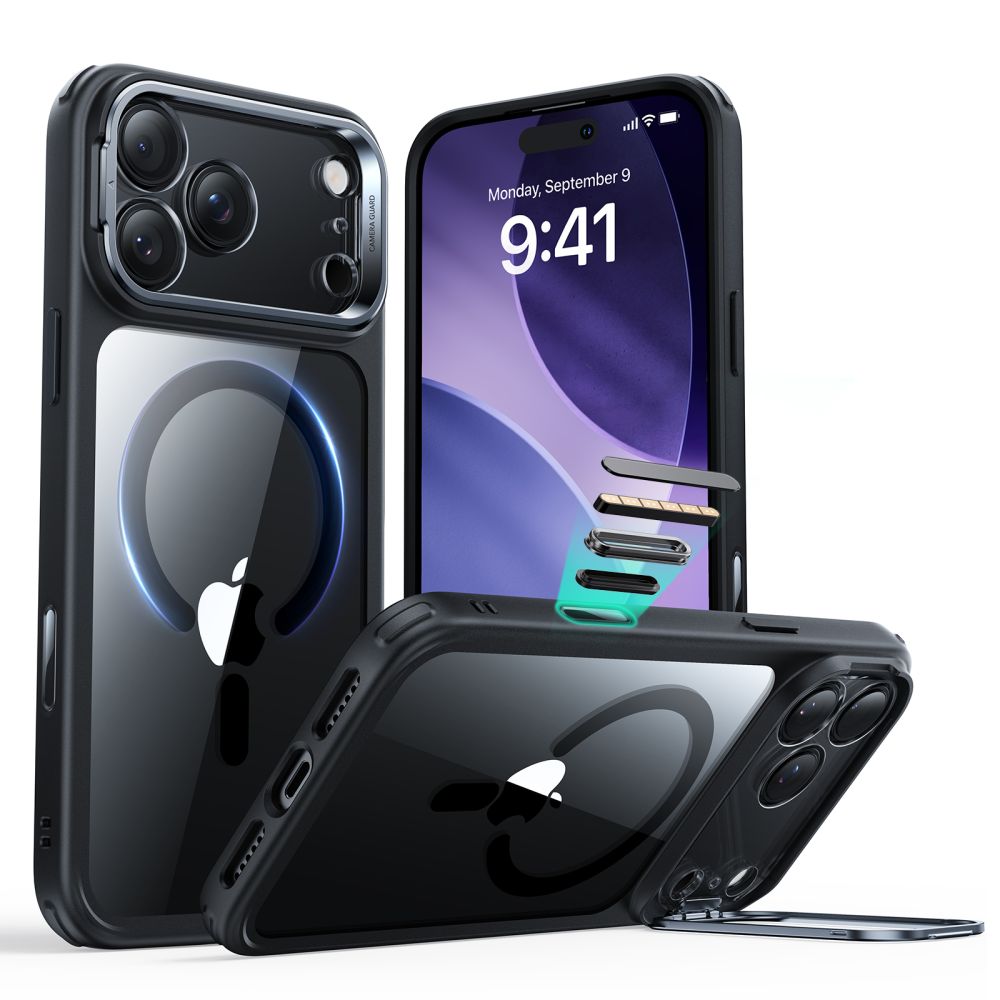 Classic Kickstand Halolock MagSafe iPhone 17 Pro Max, Noir  / transparent