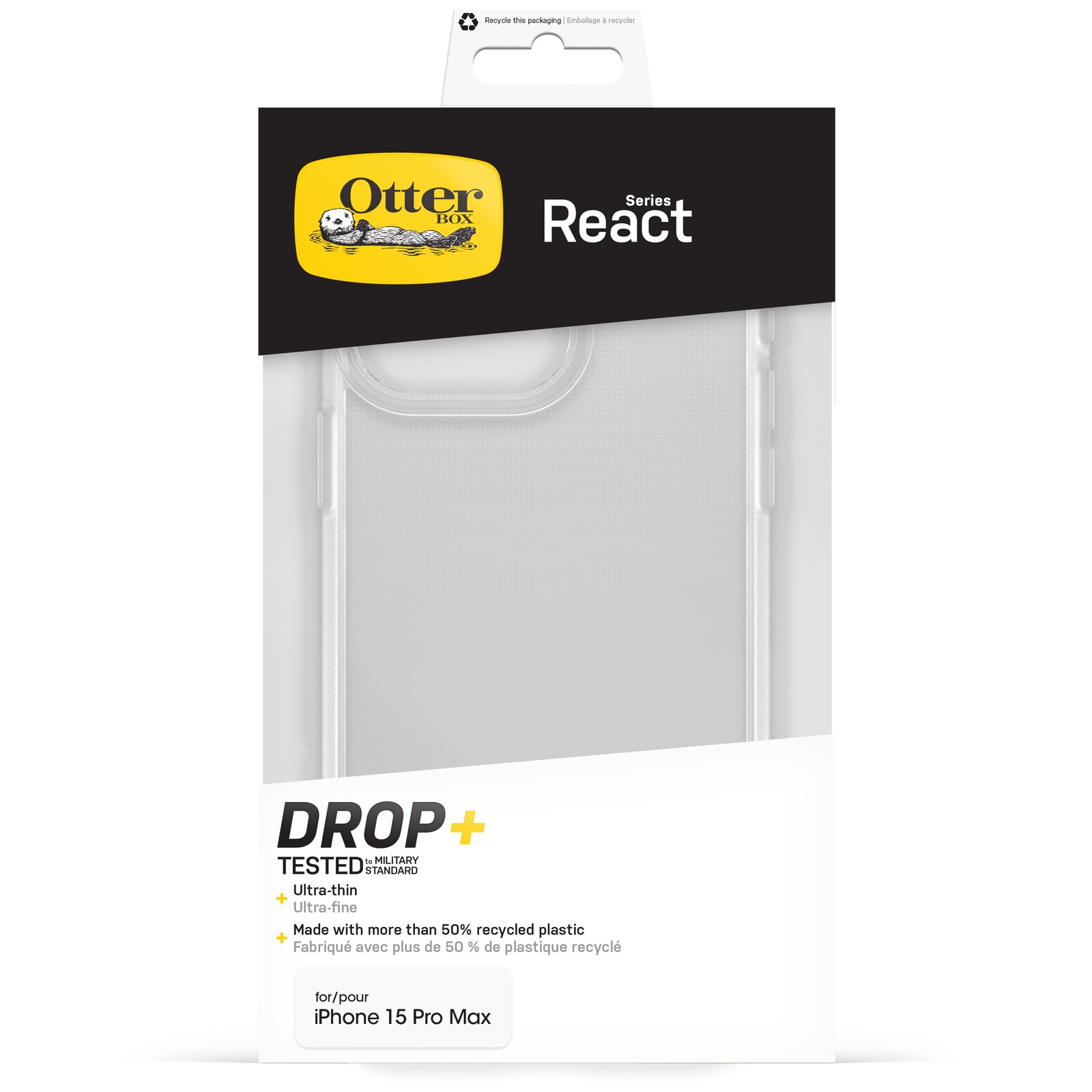 Coque React iPhone 15 Pro Max, Transparent