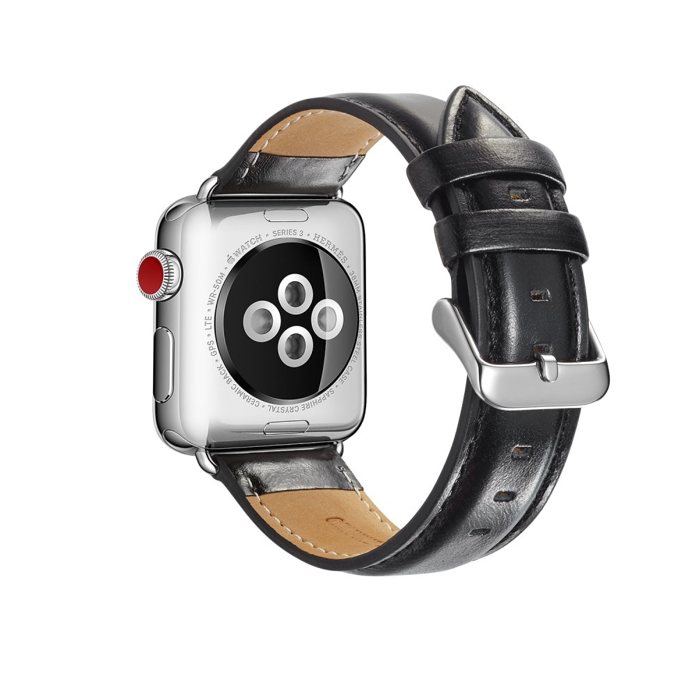 Bracelet en cuir Premium Apple Watch 44mm, noir