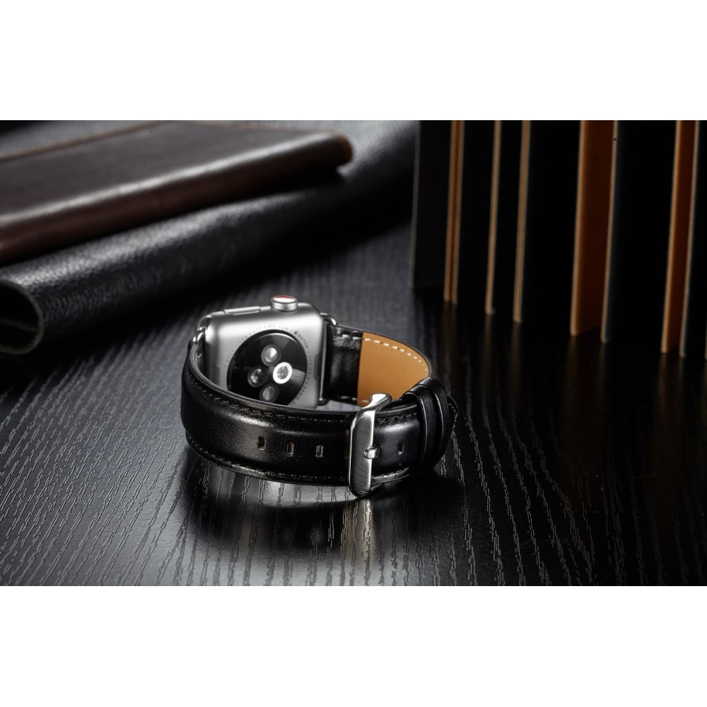 Bracelet en cuir Premium Apple Watch 42mm, noir