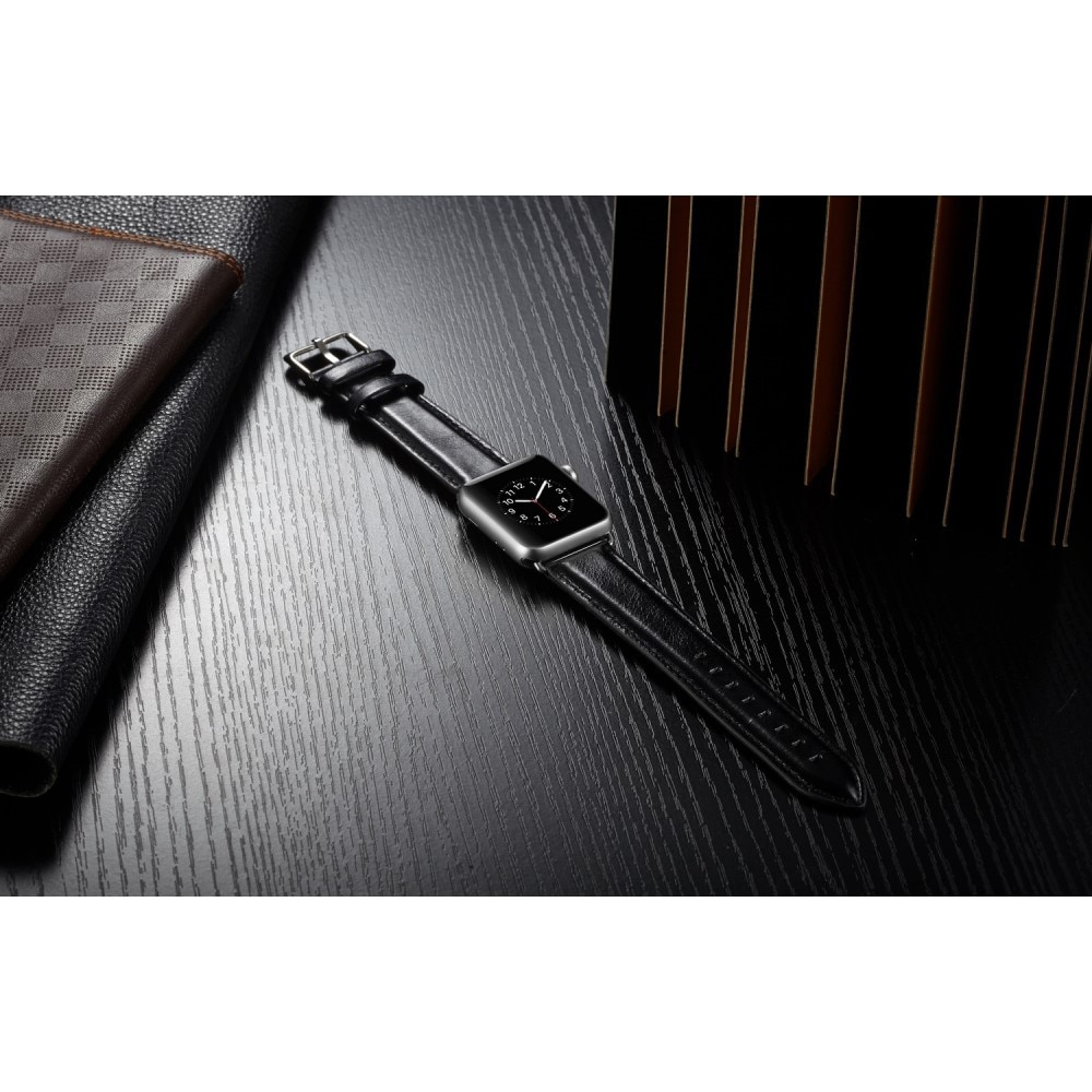 Bracelet en cuir Premium Apple Watch 42mm, noir