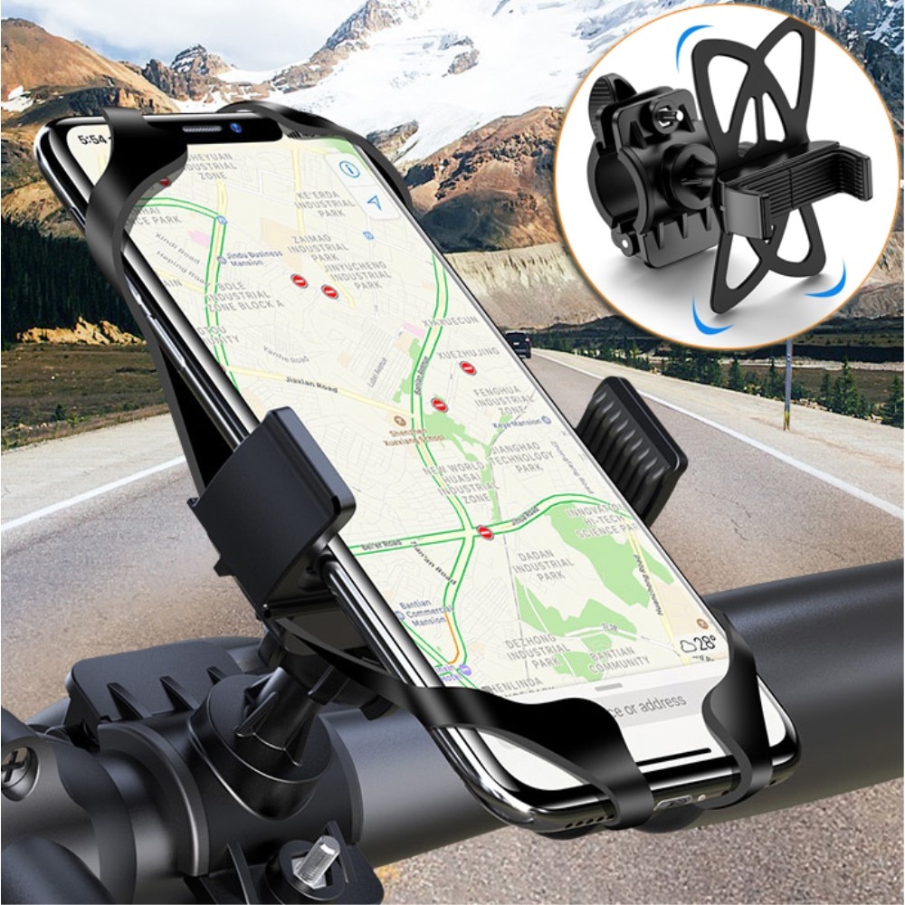 Support téléphone pour vélo avec grip en silicone, noir