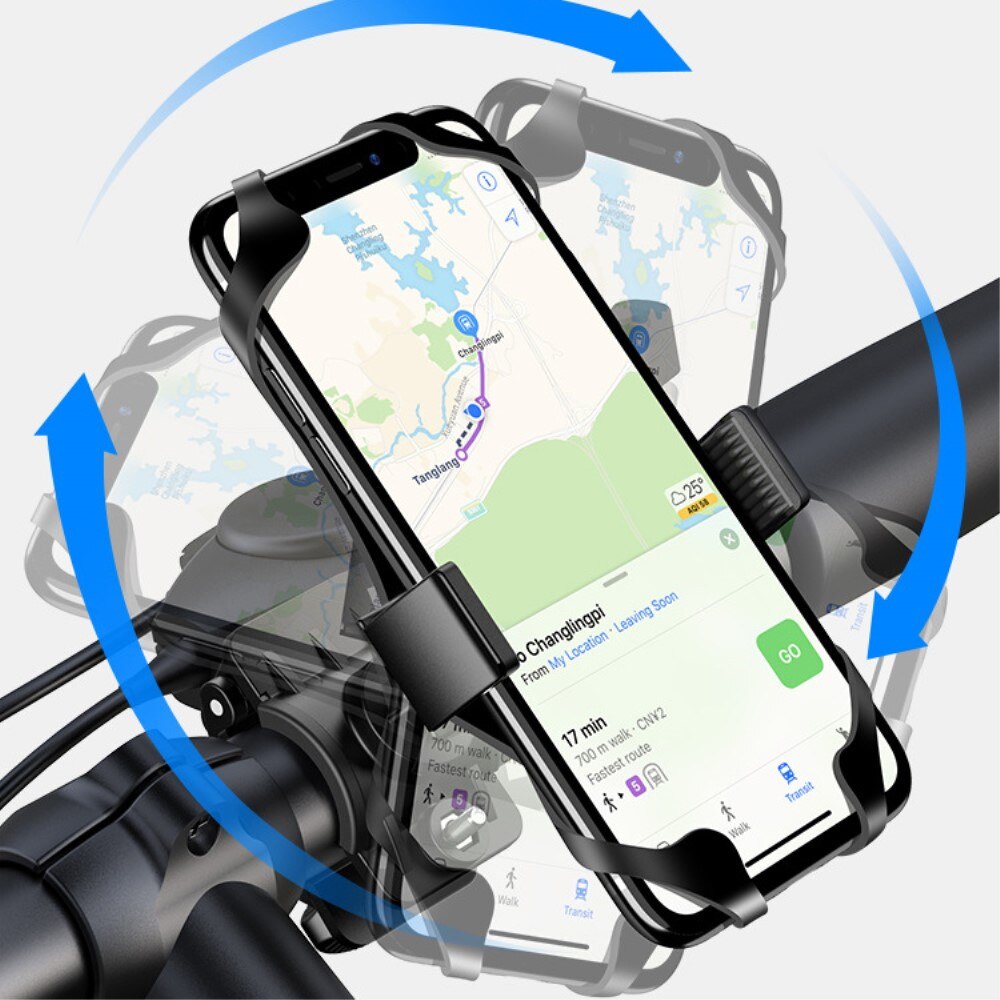 Support téléphone pour vélo avec grip en silicone, noir