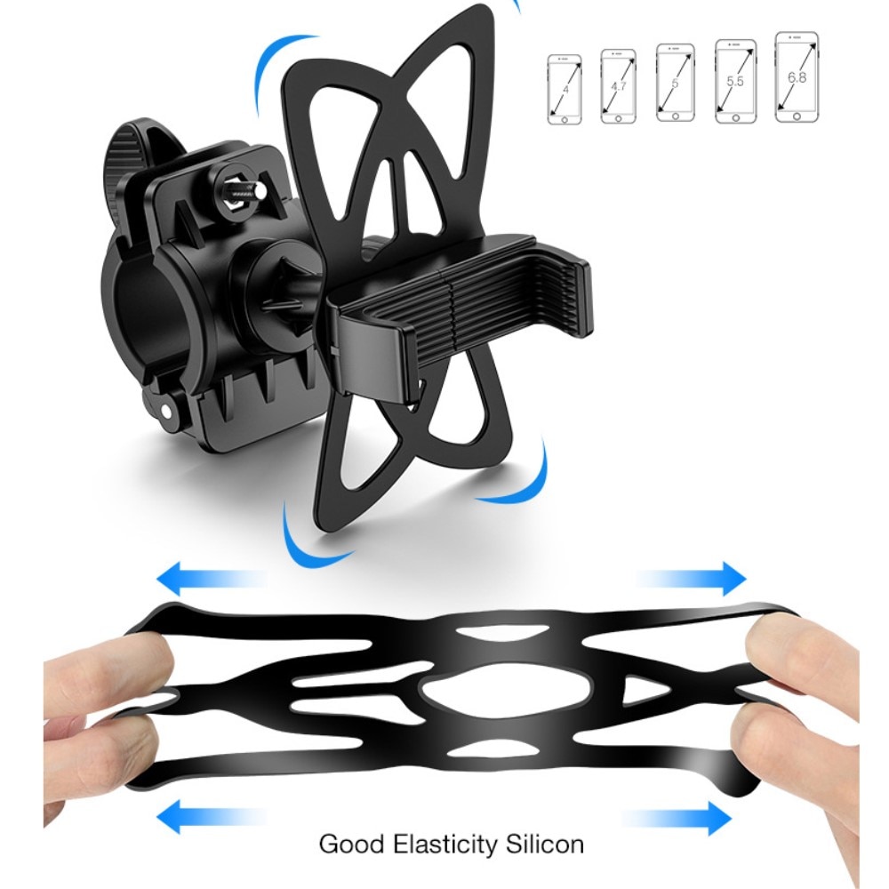 Support téléphone pour vélo avec grip en silicone, noir