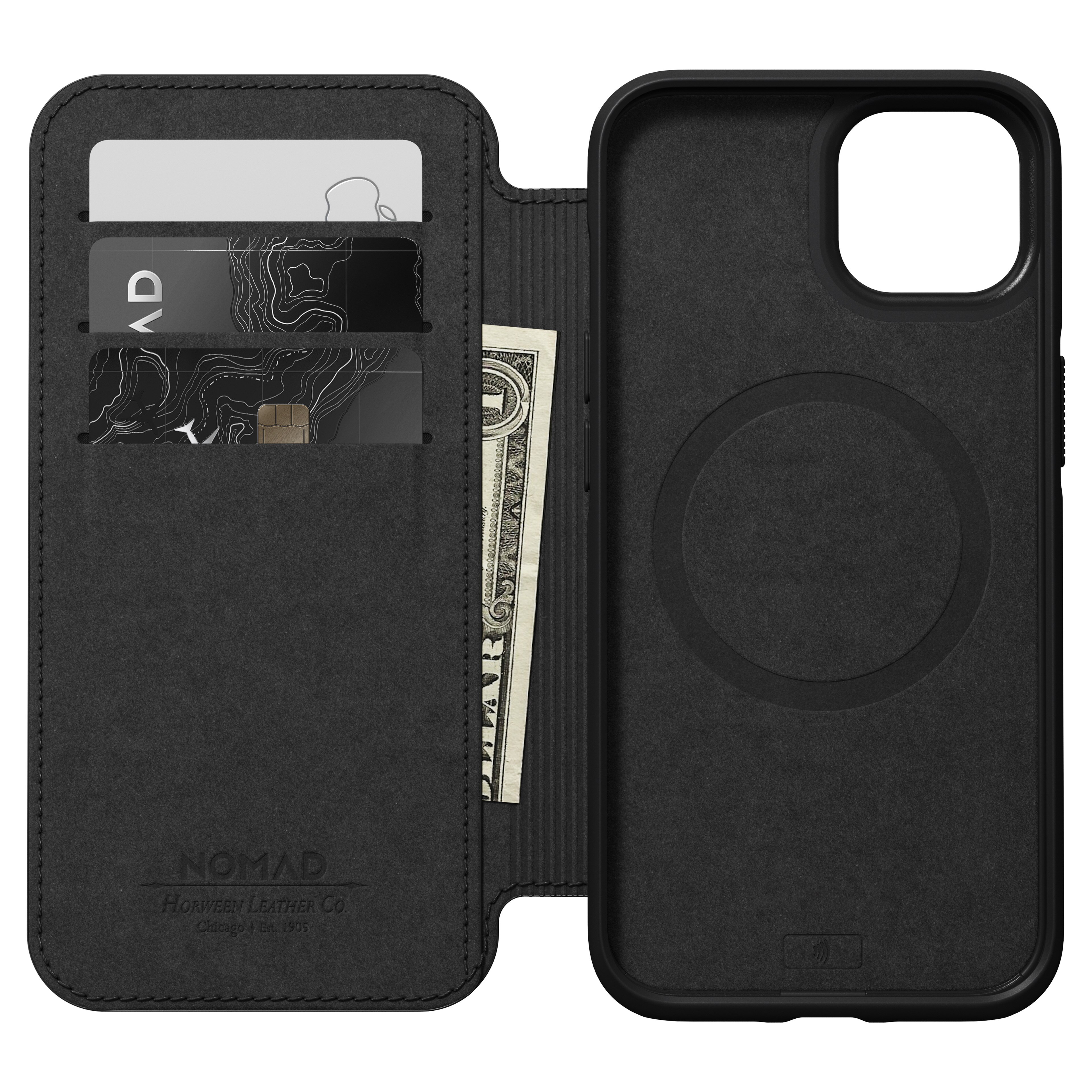 Modern Horween Leather Folio iPhone 13, Black