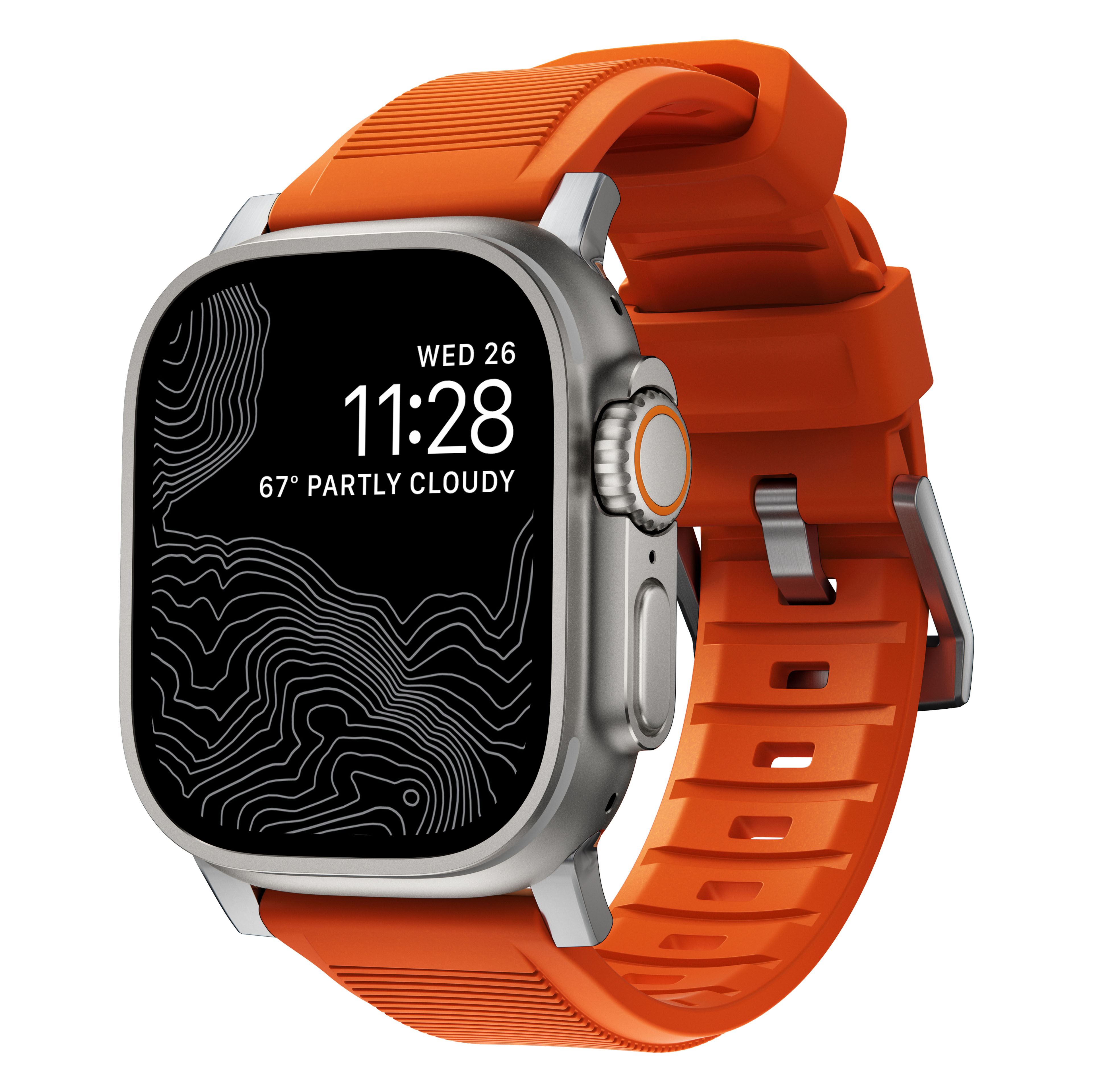 Rugged Band Apple Watch 42/44/45/49 mm, Ultra Orange (Silver Hardware)