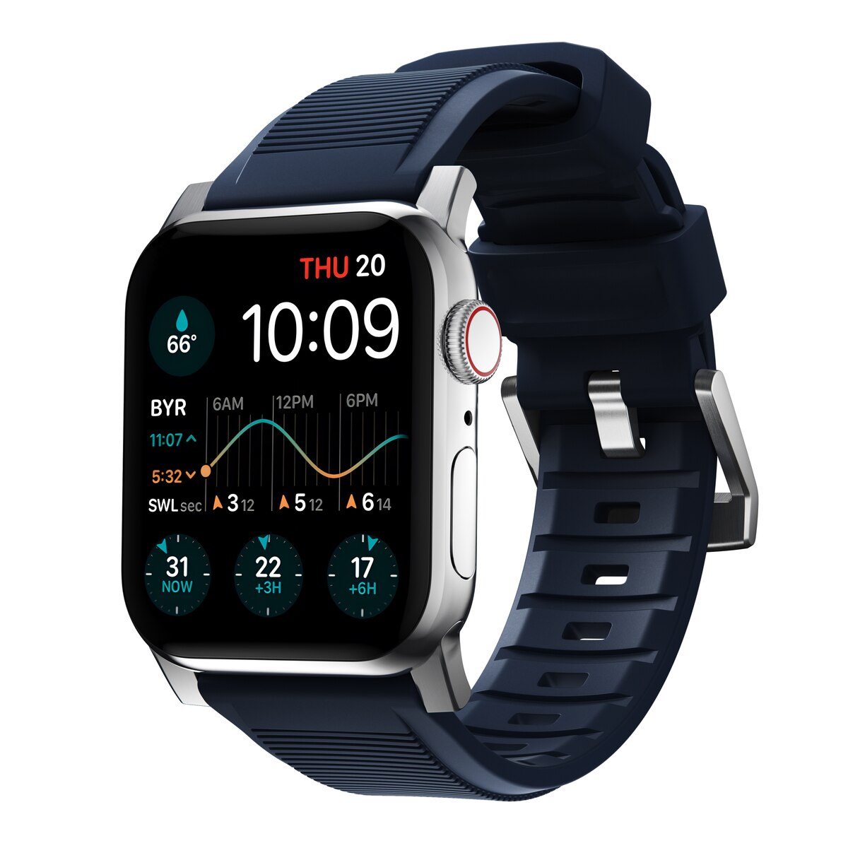 Rugged Band Apple Watch 42/44/45 mm, Atlantic Blue (Silver Hardware)