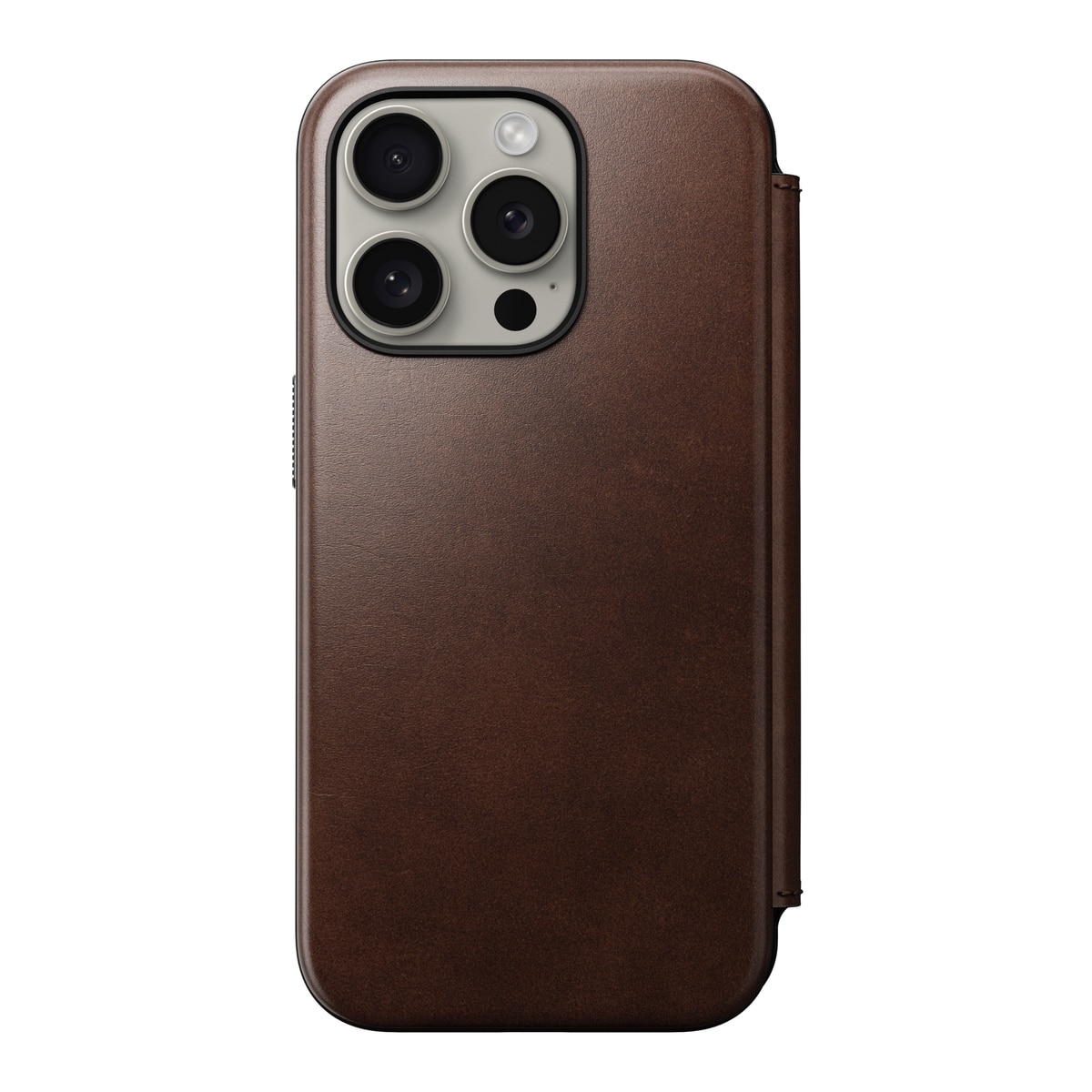 Modern Horween Leather Folio MagSafe iPhone 15 Pro, Rustic Brown