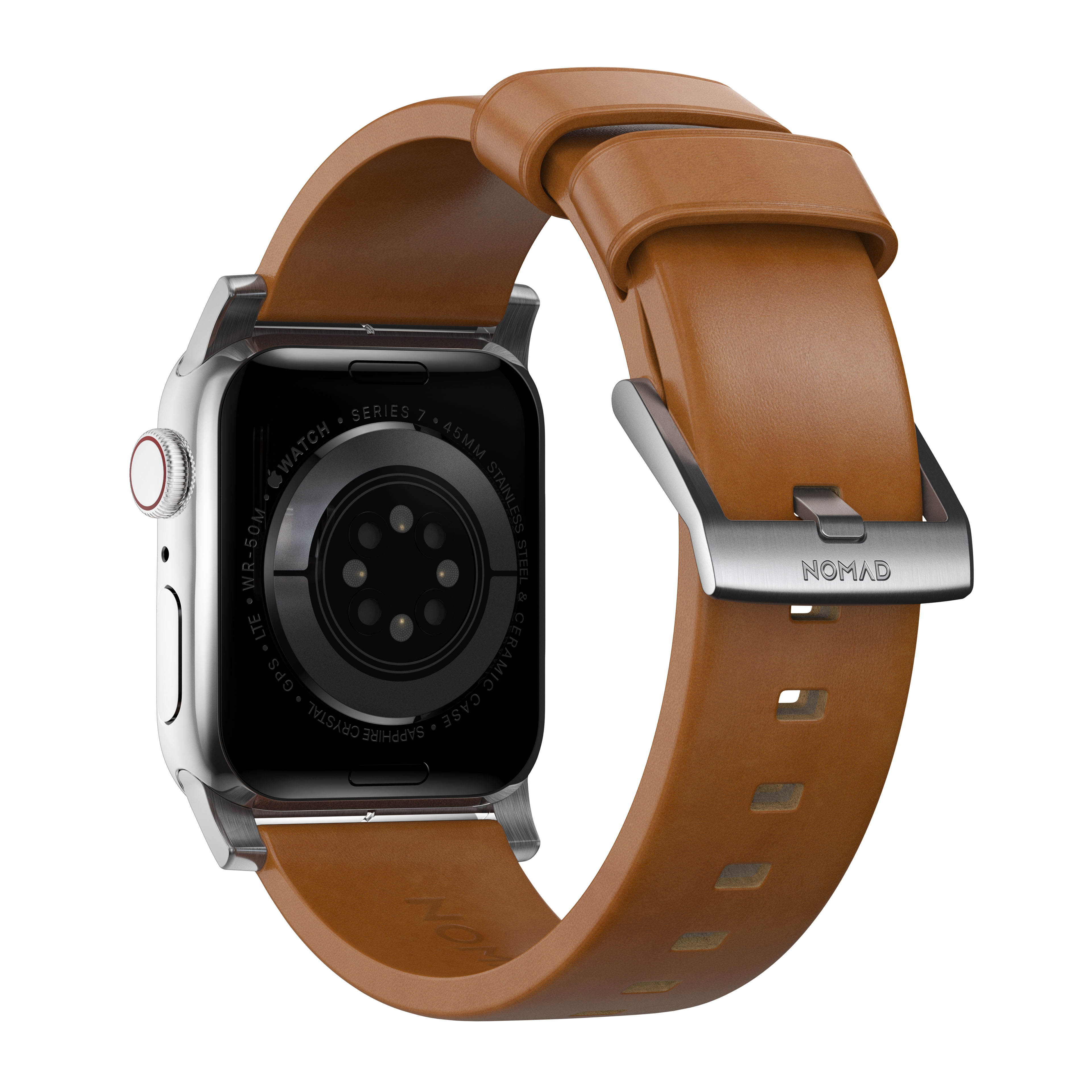 Modern Leather Band Apple Watch 42/44/45/49 mm, English Tan (Silver Hardware)