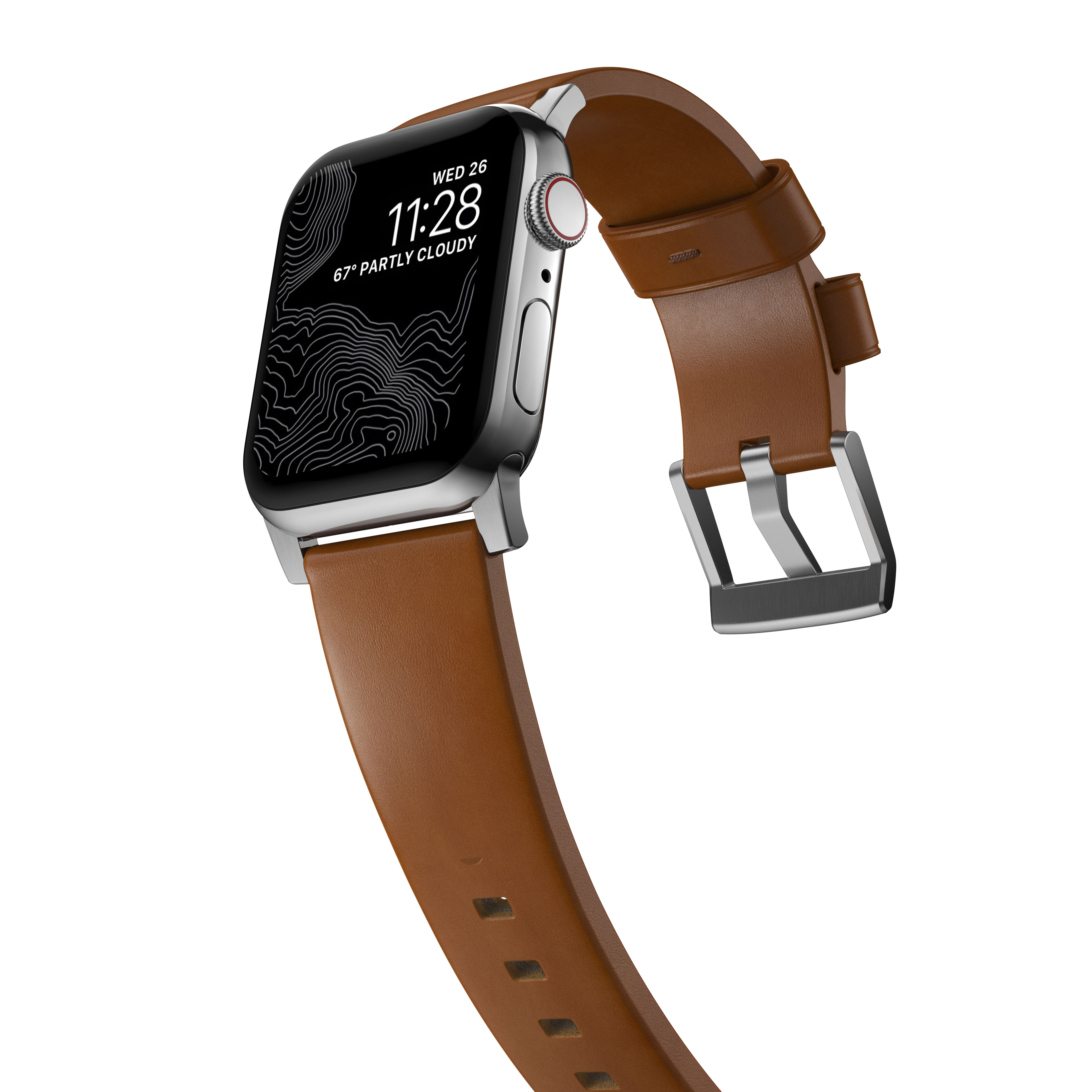 Modern Leather Band Apple Watch 42/44/45/49 mm, English Tan (Silver Hardware)